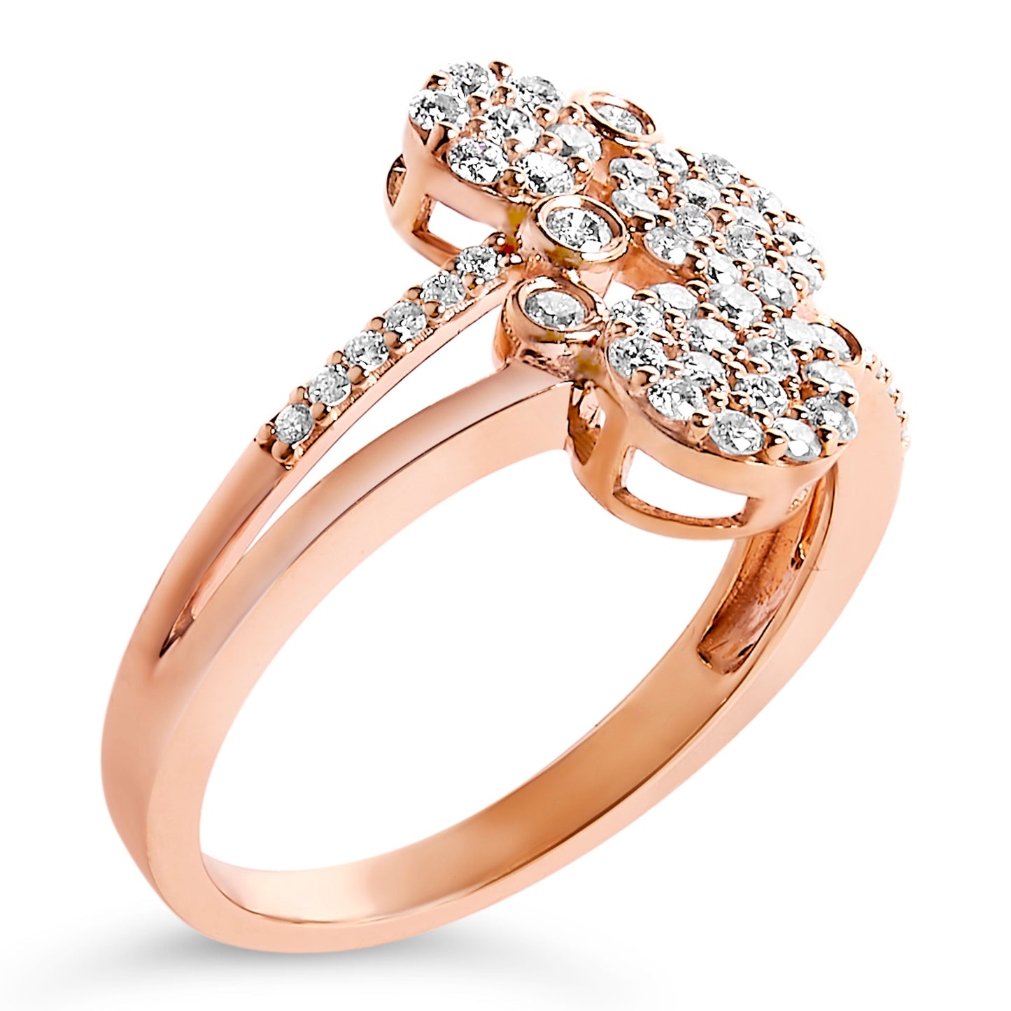14K Rose Gold Plated .925 Sterling Silver 1/2 Cttw Diamond Scatter Composite Bypass Ring (I-J Color, I1-I2 Clarity) - Size 7 Bids.com