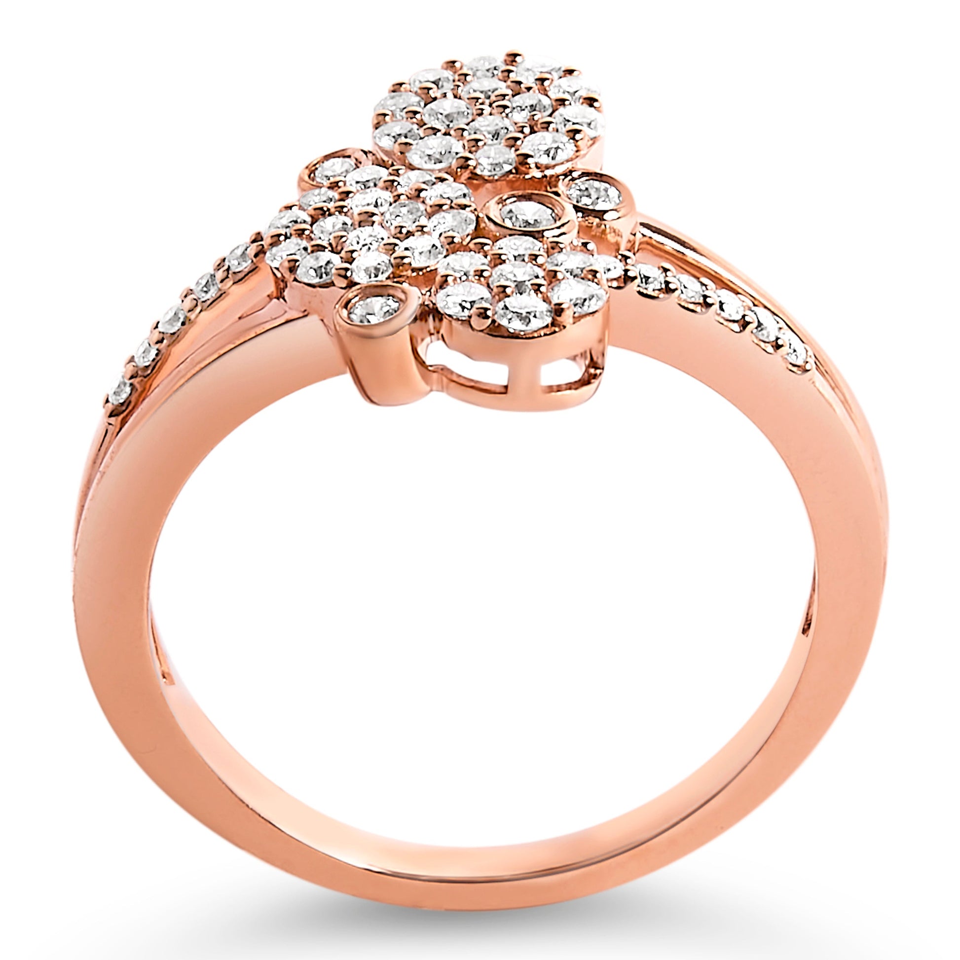 14K Rose Gold Plated .925 Sterling Silver 1/2 Cttw Diamond Scatter Composite Bypass Ring (I-J Color, I1-I2 Clarity) - Size 7 Bids.com