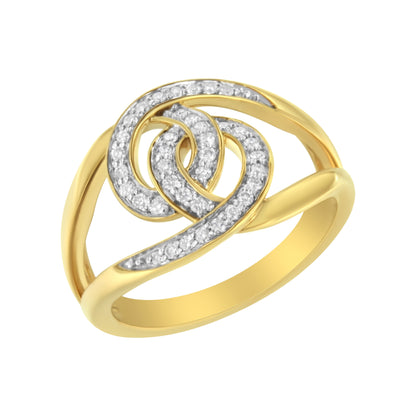 14K Yellow Gold Plated .925 Sterling Silver 1/4 Cttw Diamond Interlocking Loop Open Shank Bypass Ring (I-J Color, I1-I2 Clarity) - Size 7 Bids.com