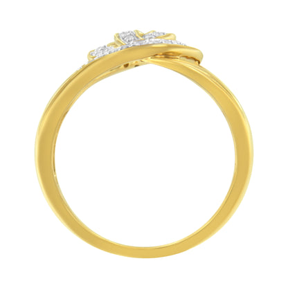 14K Yellow Gold Plated .925 Sterling Silver 1/4 Cttw Diamond Interlocking Loop Open Shank Bypass Ring (I-J Color, I1-I2 Clarity) - Size 7 Bids.com