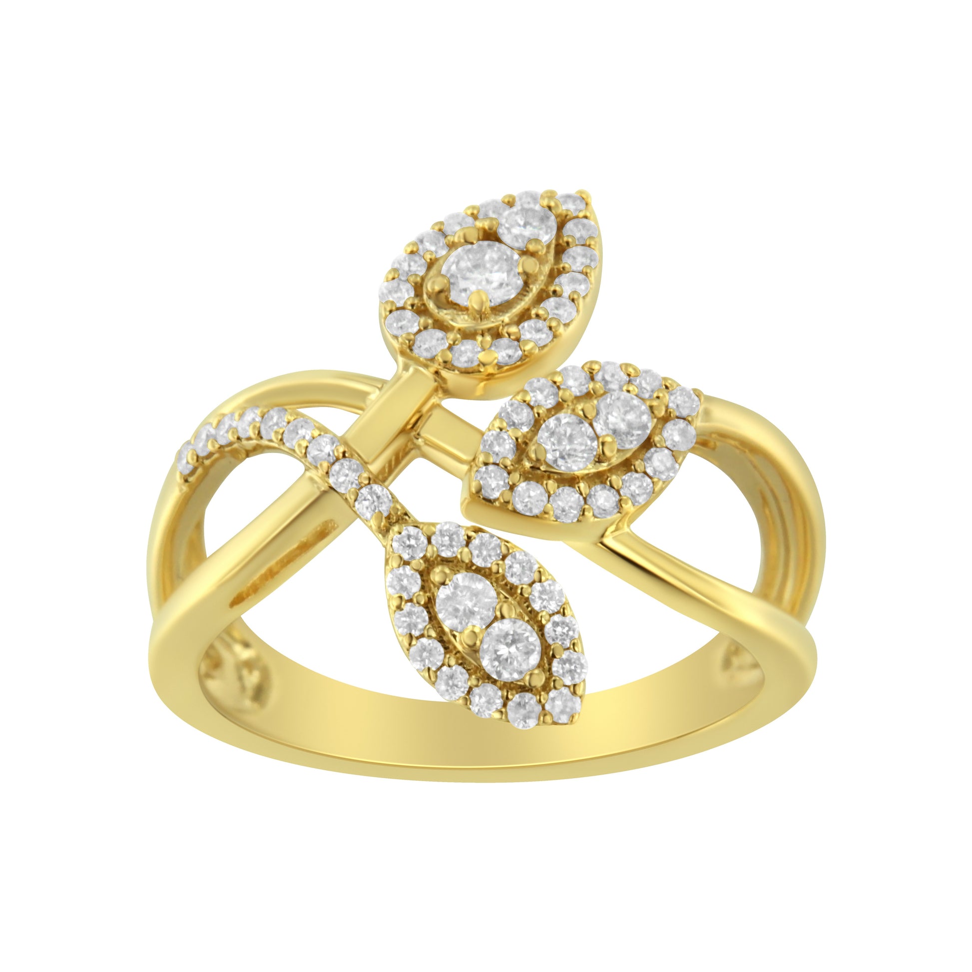 10K Yellow Gold 1/2 Cttw Round-Cut Diamond Layered Crossover Triple Leaf Bypass Ring (I-J Color, I1-I2 Clarity) - Size 7 Bids.com
