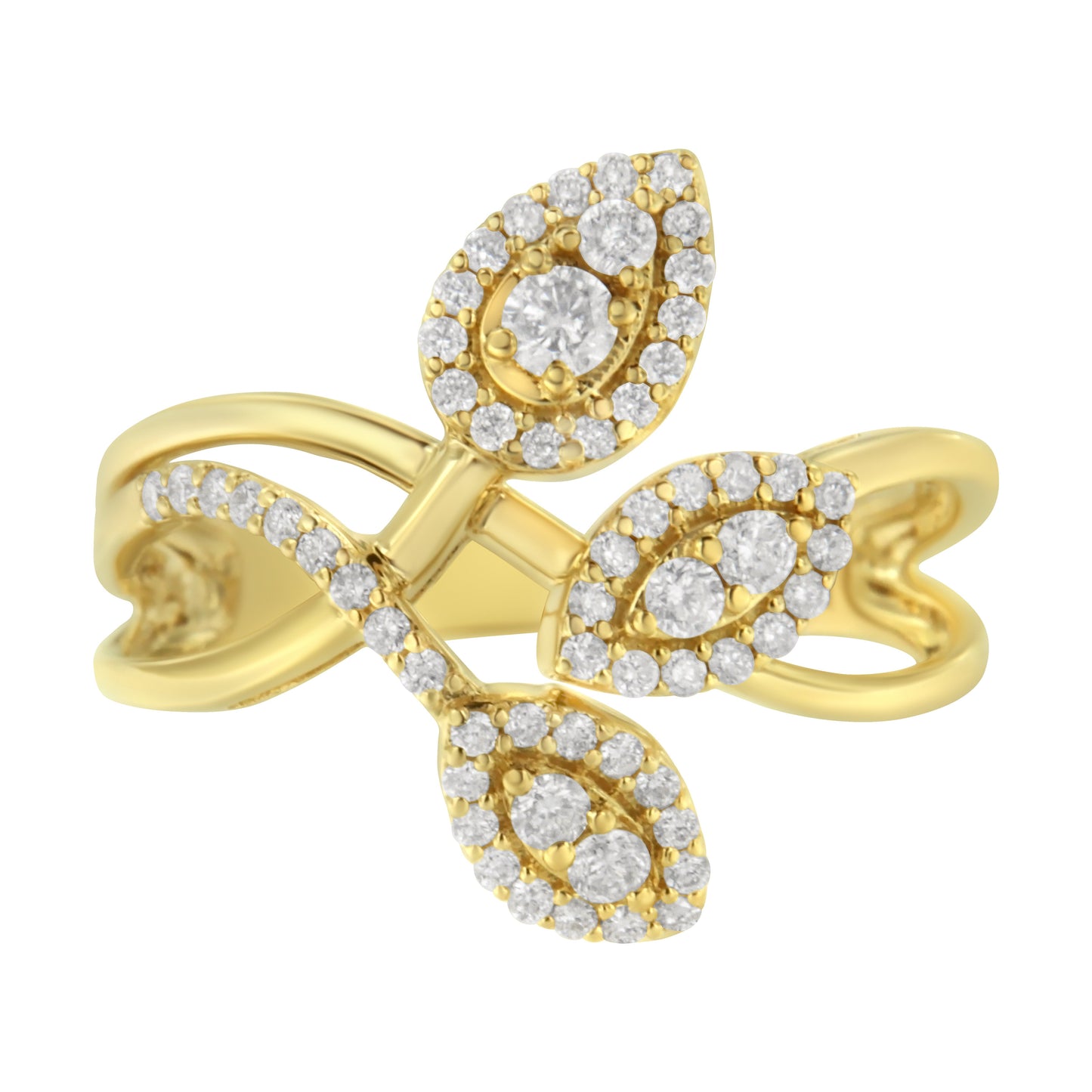10K Yellow Gold 1/2 Cttw Round-Cut Diamond Layered Crossover Triple Leaf Bypass Ring (I-J Color, I1-I2 Clarity) - Size 7 Bids.com