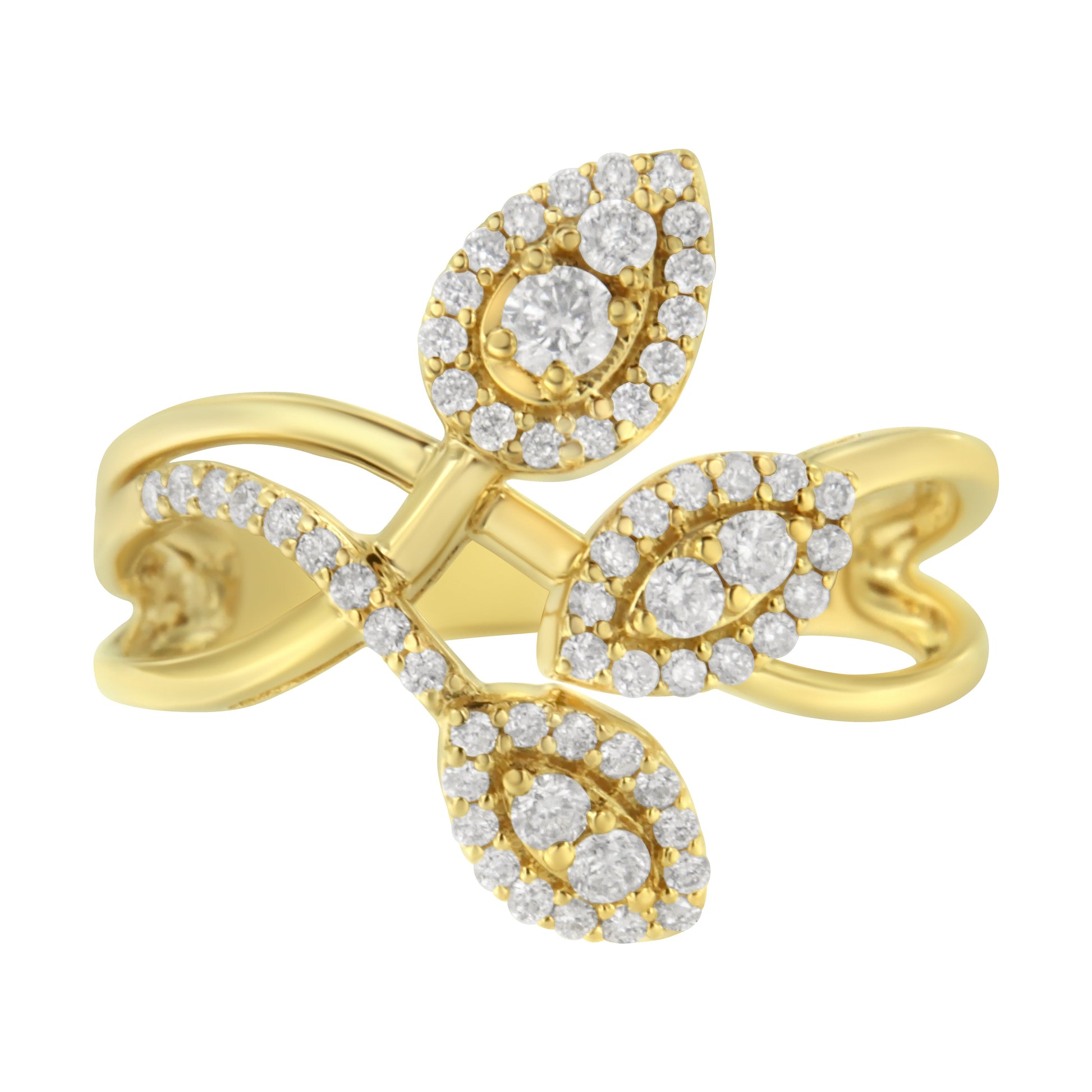 10K Yellow Gold 1/2 Cttw Round-Cut Diamond Layered Crossover Triple Leaf Bypass Ring (I-J Color, I1-I2 Clarity) - Size 7 Bids.com