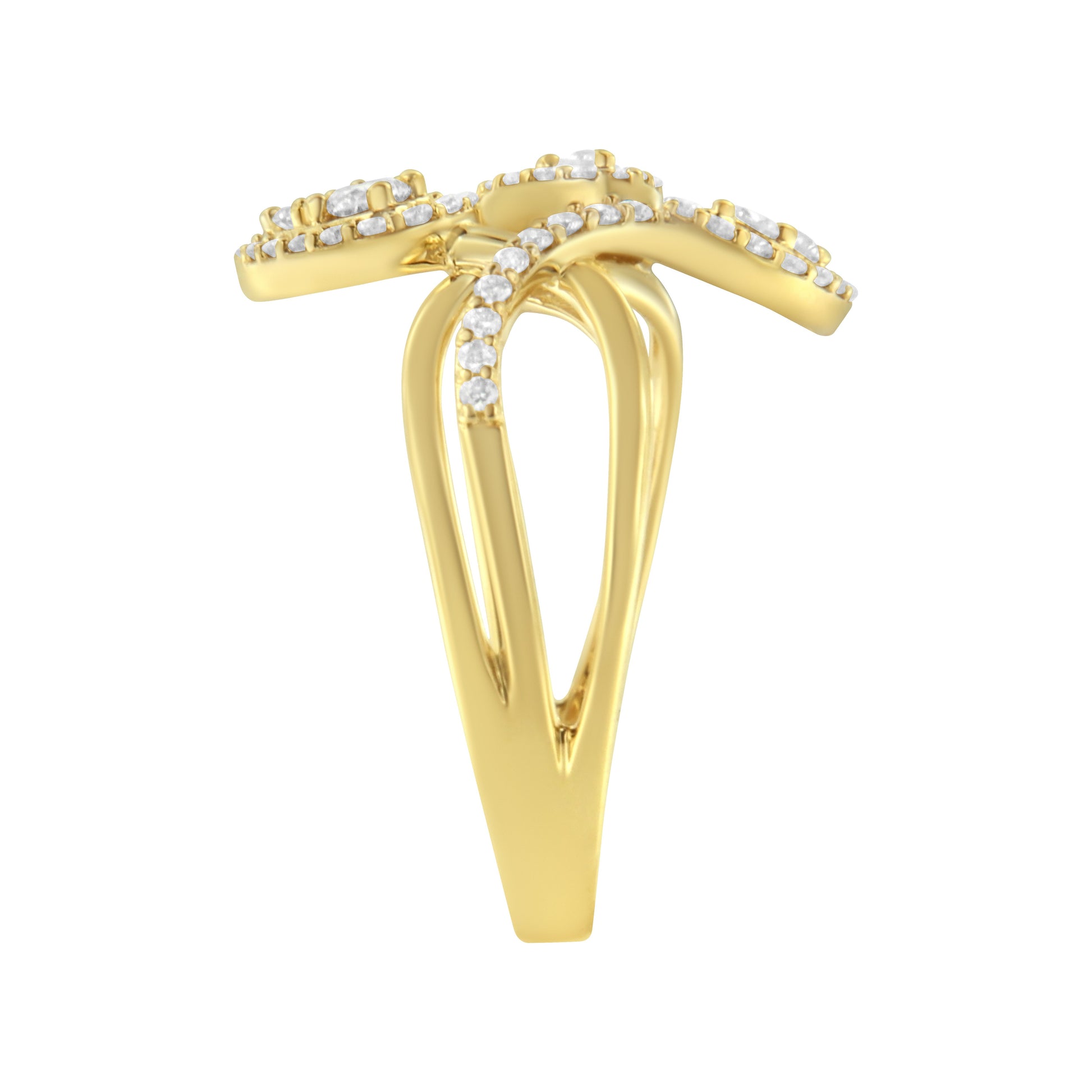 10K Yellow Gold 1/2 Cttw Round-Cut Diamond Layered Crossover Triple Leaf Bypass Ring (I-J Color, I1-I2 Clarity) - Size 7 Bids.com