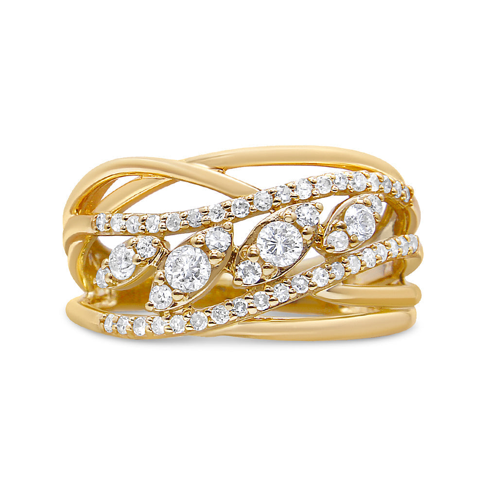 10K Yellow Gold 1/2 Cttw Round-Cut Multi Row Diamond Split Shank Cocktail Ring (H-I Color, SI2-I1 Clarity) - Size 7 Bids.com