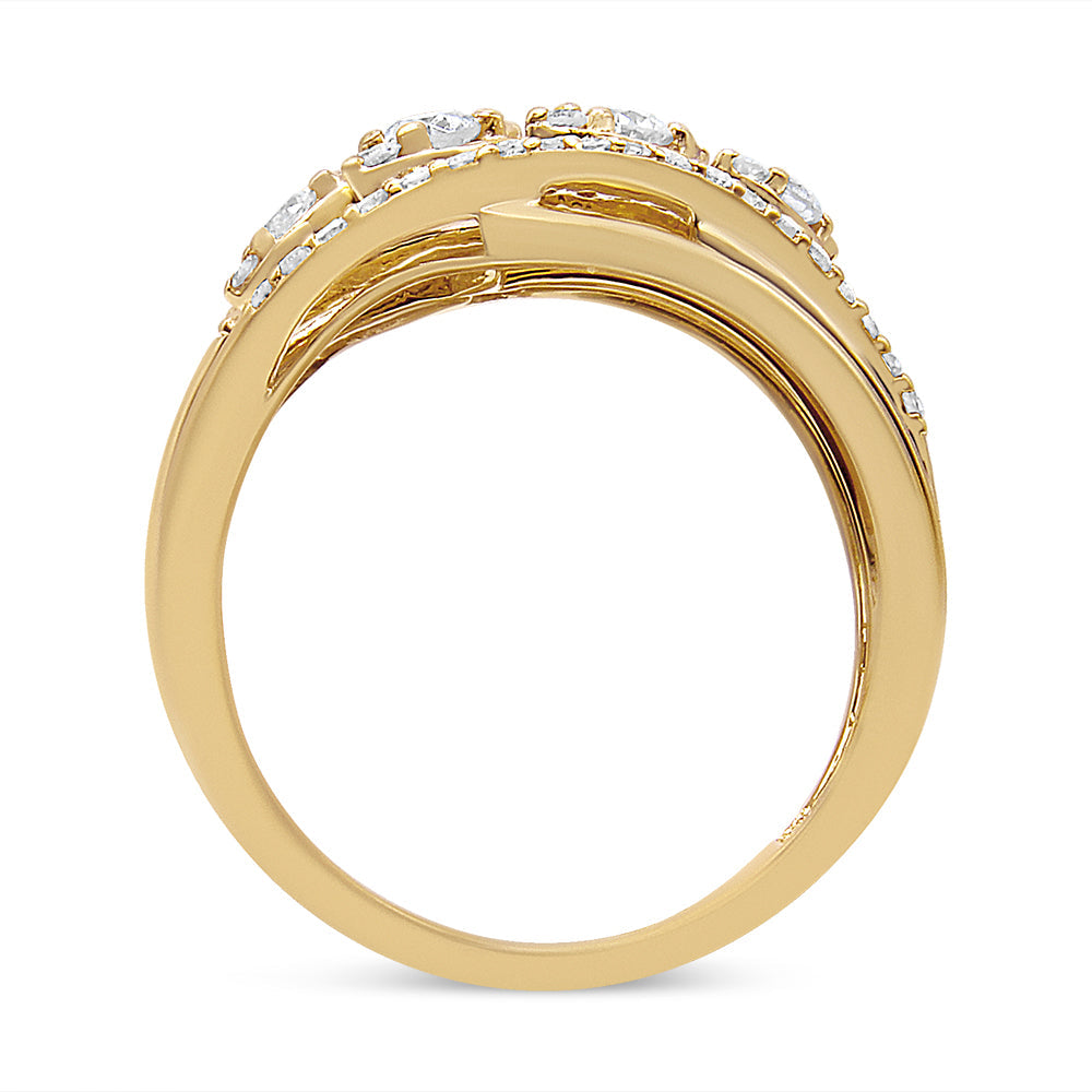10K Yellow Gold 1/2 Cttw Round-Cut Multi Row Diamond Split Shank Cocktail Ring (H-I Color, SI2-I1 Clarity) - Size 7 Bids.com