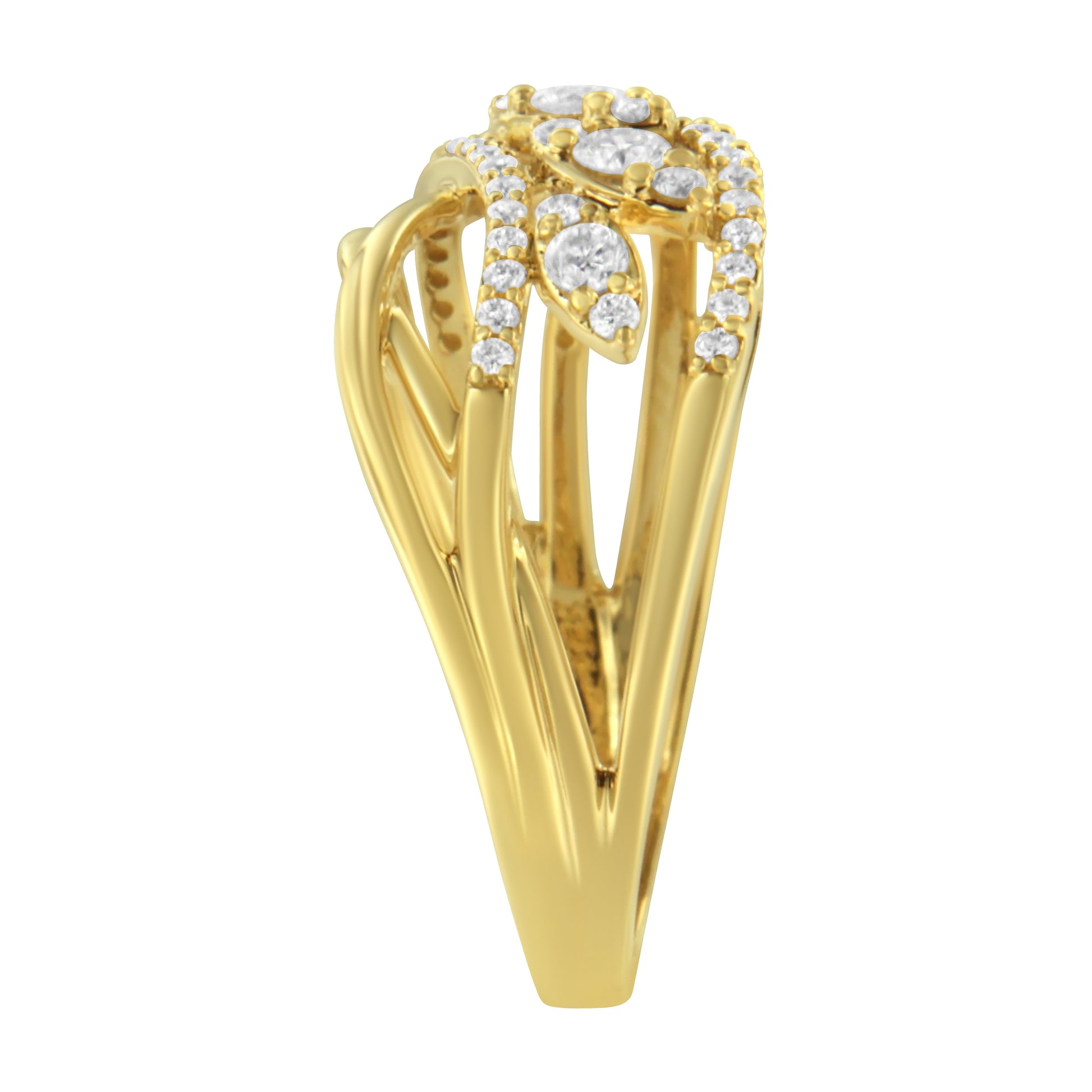 10K Yellow Gold 1/2 Cttw Round-Cut Multi Row Diamond Split Shank Cocktail Ring (H-I Color, SI2-I1 Clarity) - Size 7 Bids.com