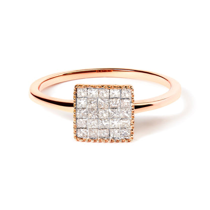 10K Rose Gold 1/3 Cttw Invisible Set Princess Cut Diamond Composite Square Shape Ring for Women (H-I color, I1-I2 clarity) - Size 7 Bids.com