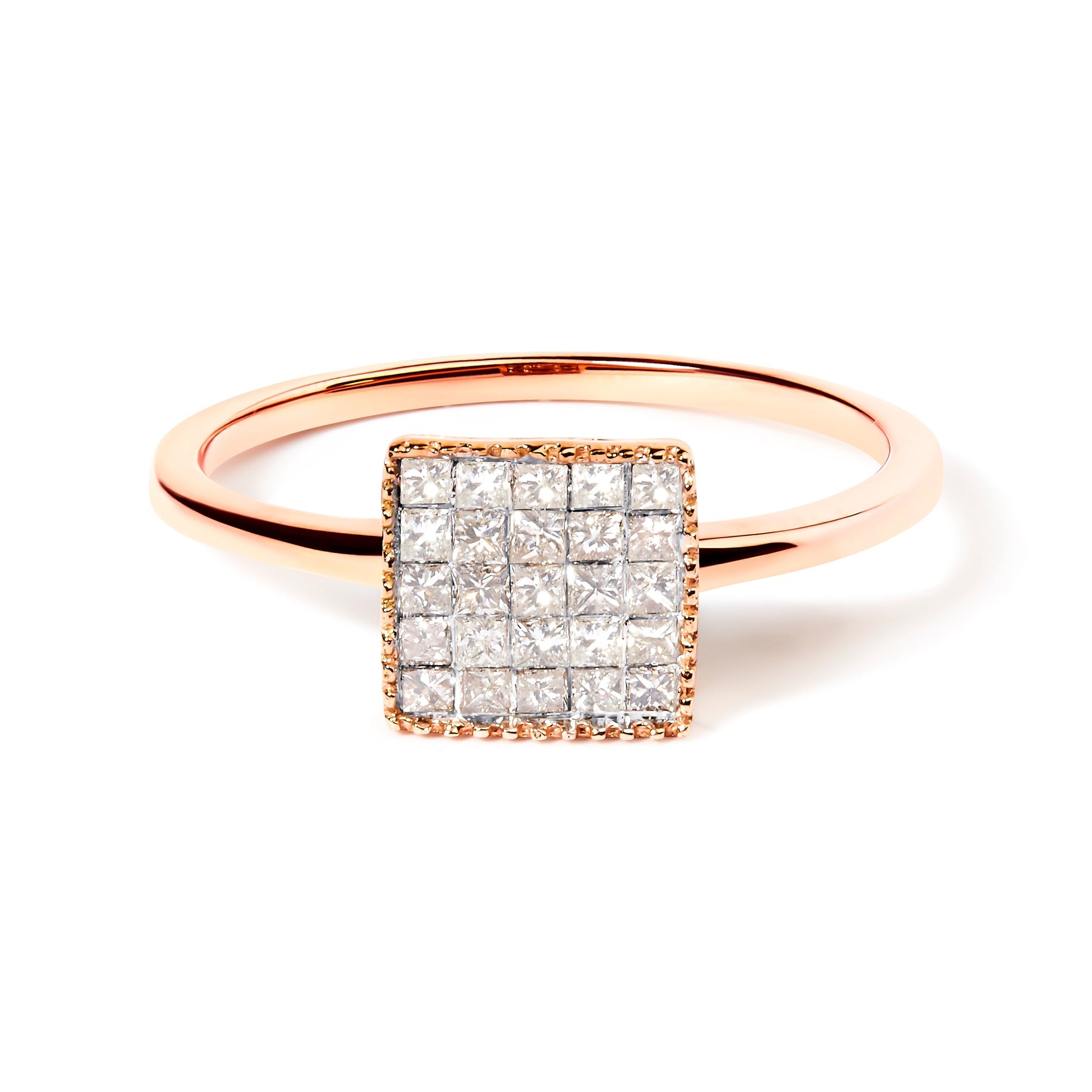 10K Rose Gold 1/3 Cttw Invisible Set Princess Cut Diamond Composite Square Shape Ring (H-I color, I1-I2 clarity) - Size 5 Bids.com