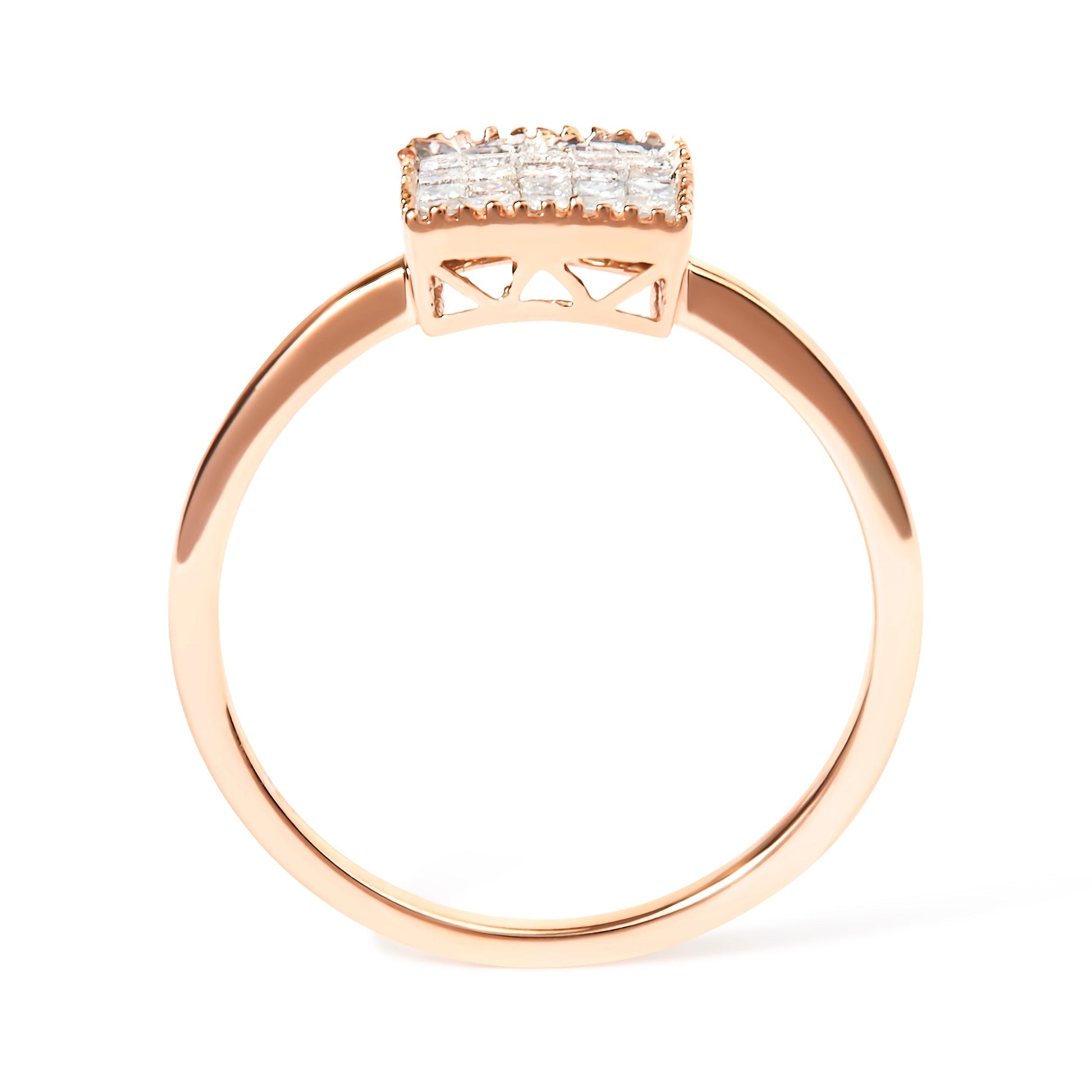 10K Rose Gold 1/3 Cttw Invisible Set Princess Cut Diamond Composite Square Shape Ring for Women (H-I color, I1-I2 clarity) - Size 7 Bids.com