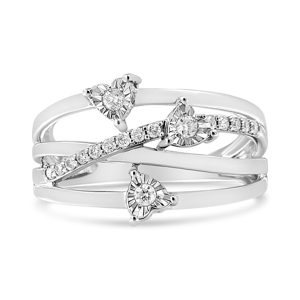 .925 Sterling Silver 1/5 Cttw Miracle-Set Diamond Heart Cross-Over Bypass Ring (I-J Color, I2-I3 Clarity) - Size 7 Bids.com