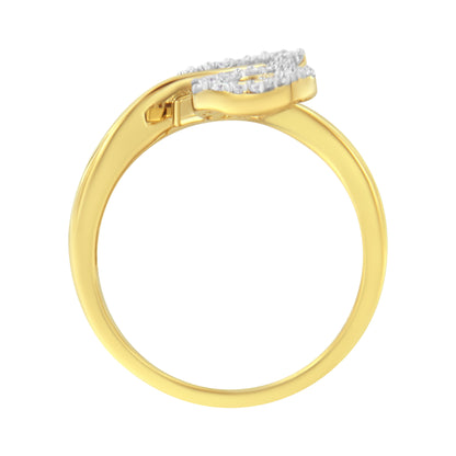 10K Yellow Gold 3/8 Cttw Round and Baguette-Cut Diamond Leaf Cocktail Ring - Size 7 (I-J Color, I1-I2 Clarity) Bids.com