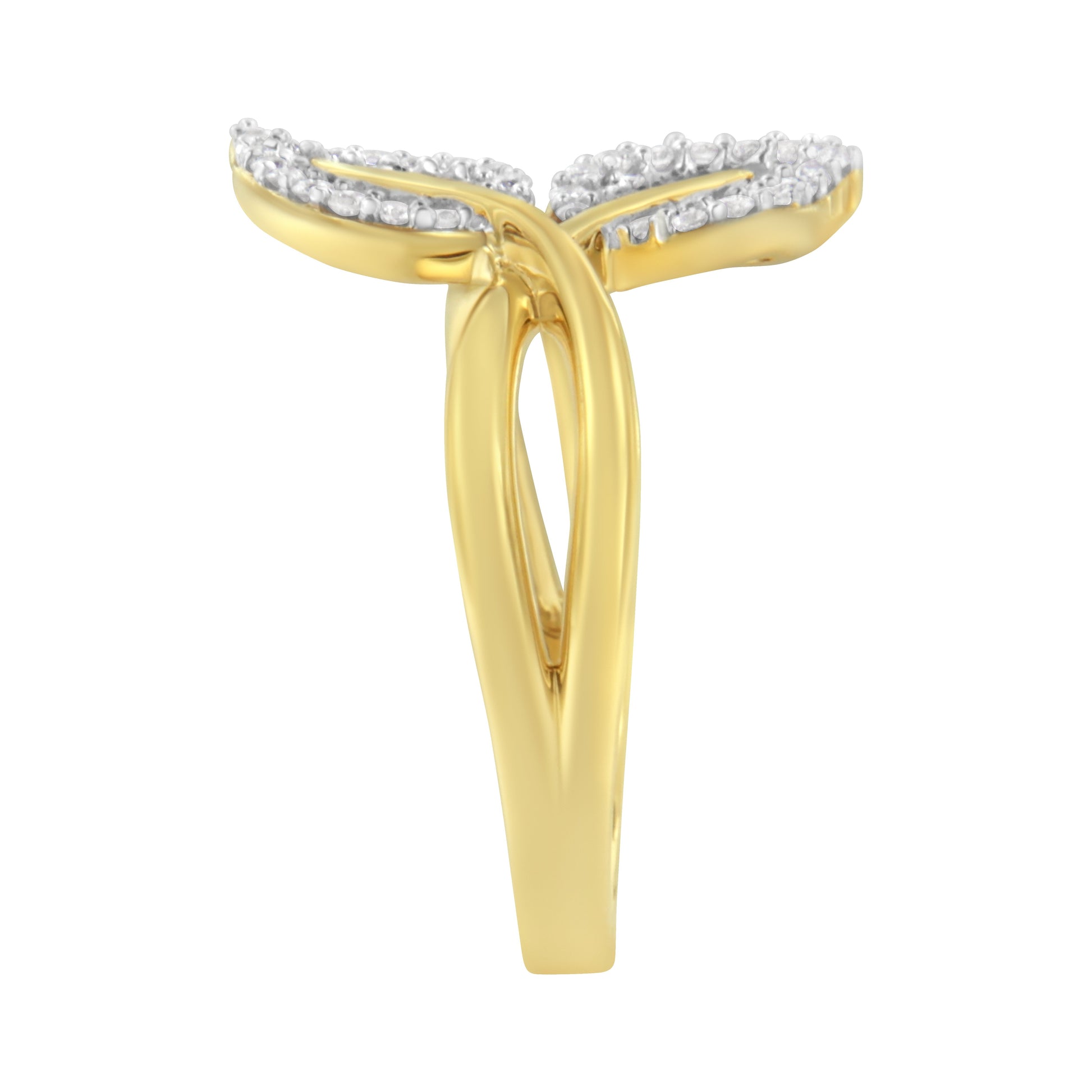 10K Yellow Gold 3/8 Cttw Round and Baguette-Cut Diamond Leaf Cocktail Ring - Size 7 (I-J Color, I1-I2 Clarity) Bids.com