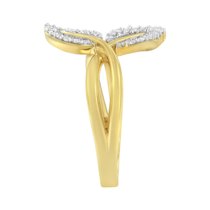 10K Yellow Gold 3/8 Cttw Round and Baguette-Cut Diamond Leaf Cocktail Ring - Size 7 (I-J Color, I1-I2 Clarity) Bids.com