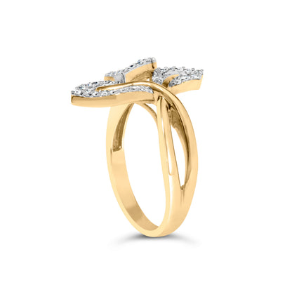 18K Yellow and White Gold Plated .925 Sterling Silver 3/8 Cttw Baguette and Round Diamond Bypass Triple Leaf Ring (I-J Color, I1-I2 Clarity) - Size 7 Bids.com