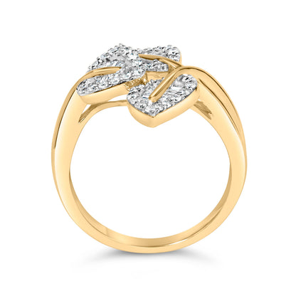 18K Yellow Gold Plated .925 Sterling Silver 1/2 Cttw Baguette and Round Diamond Bypass Triple Leaf Ring (I-J Color, I1-I2 Clarity) - Size 5 Bids.com