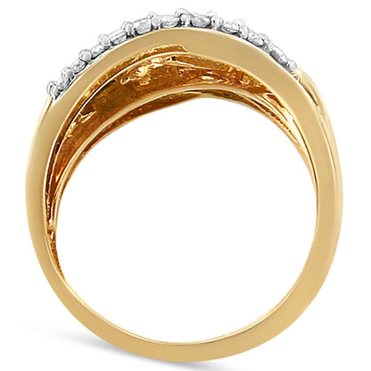 10K Yellow and White Gold 1.0 Cttw Round and Baguette-Cut Diamond Multirow Interwoven Cocktail Ring (I-J Color, I2-I3 Quality) - Size 7 Bids.com