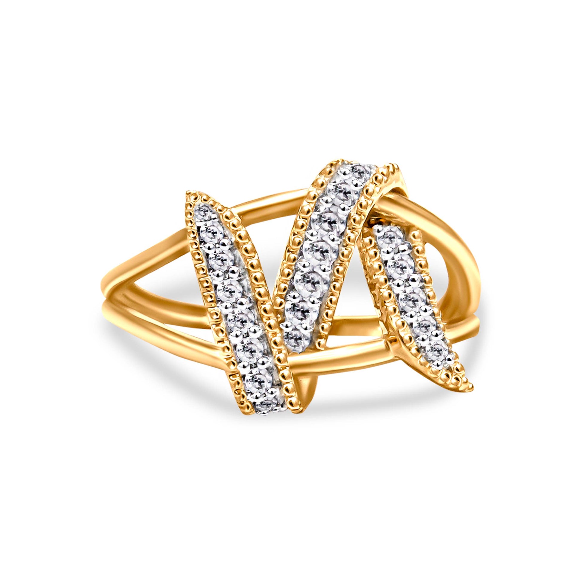 14K Yellow Gold Plated .925 Sterling Silver 1/4 Cttw Diamond Interlocking Bypass Ring (I-J Color, I1-I2 Clarity) - Size 7 Bids.com