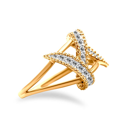 14K Yellow Gold Plated .925 Sterling Silver 1/4 Cttw Diamond Interlocking Bypass Ring (I-J Color, I1-I2 Clarity) - Size 7 Bids.com