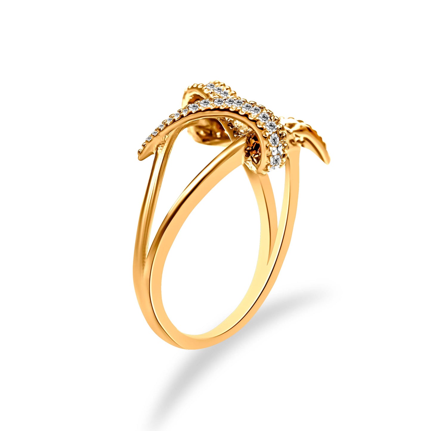 14K Yellow Gold Plated .925 Sterling Silver 1/4 Cttw Diamond Interlocking Bypass Ring (I-J Color, I1-I2 Clarity) - Size 7 Bids.com