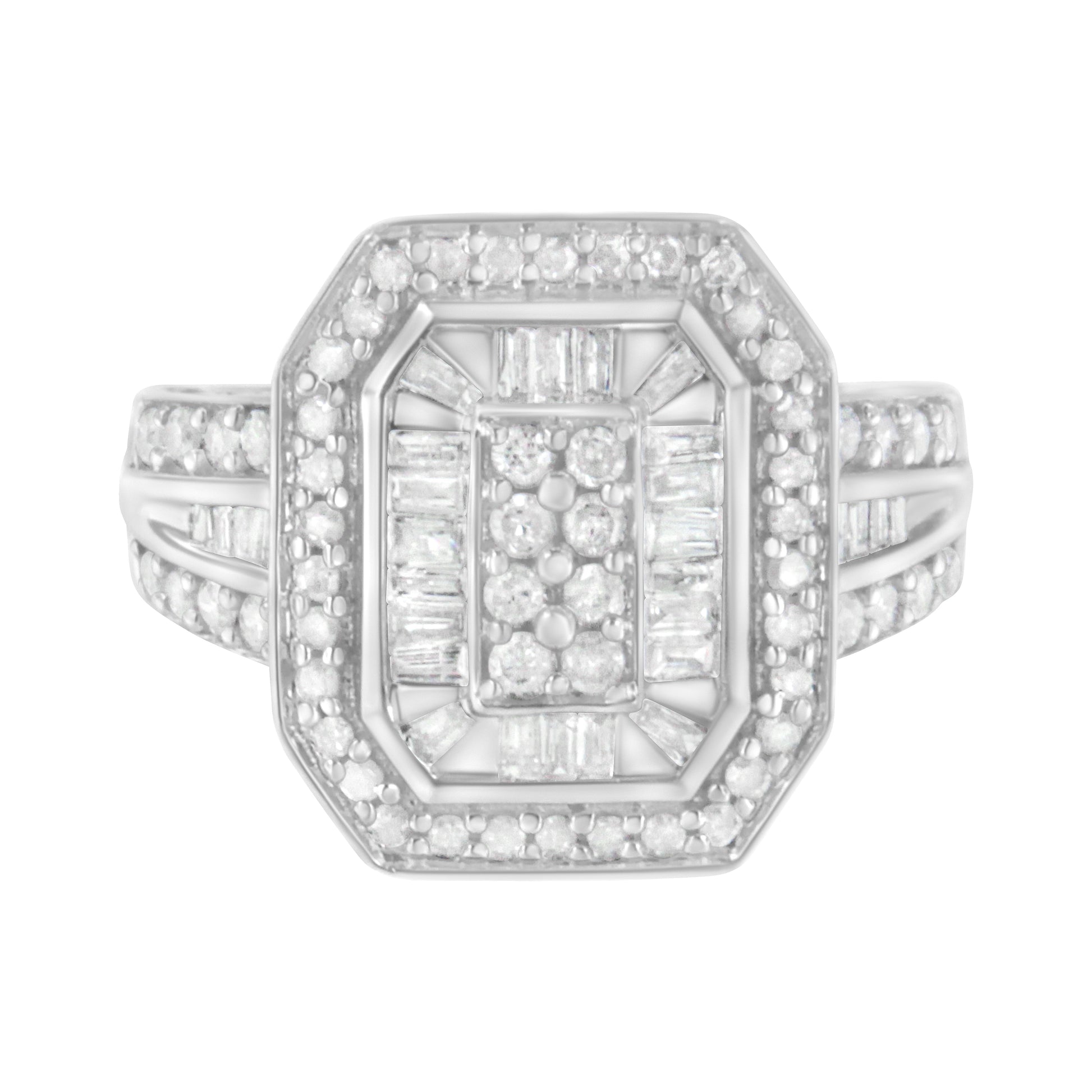.925 Sterling Silver Round and Baguette Diamond Cathedral Ring (0.75 Cttw, H-I Color, I2-I3 Clarity) - Size 7 Bids.com