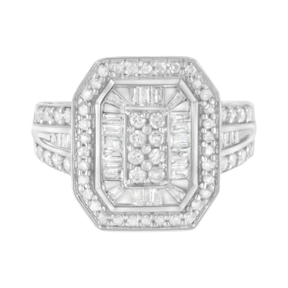 .925 Sterling Silver Round and Baguette Diamond Cathedral Ring (0.75 Cttw, H-I Color, I2-I3 Clarity) - Size 7 Bids.com