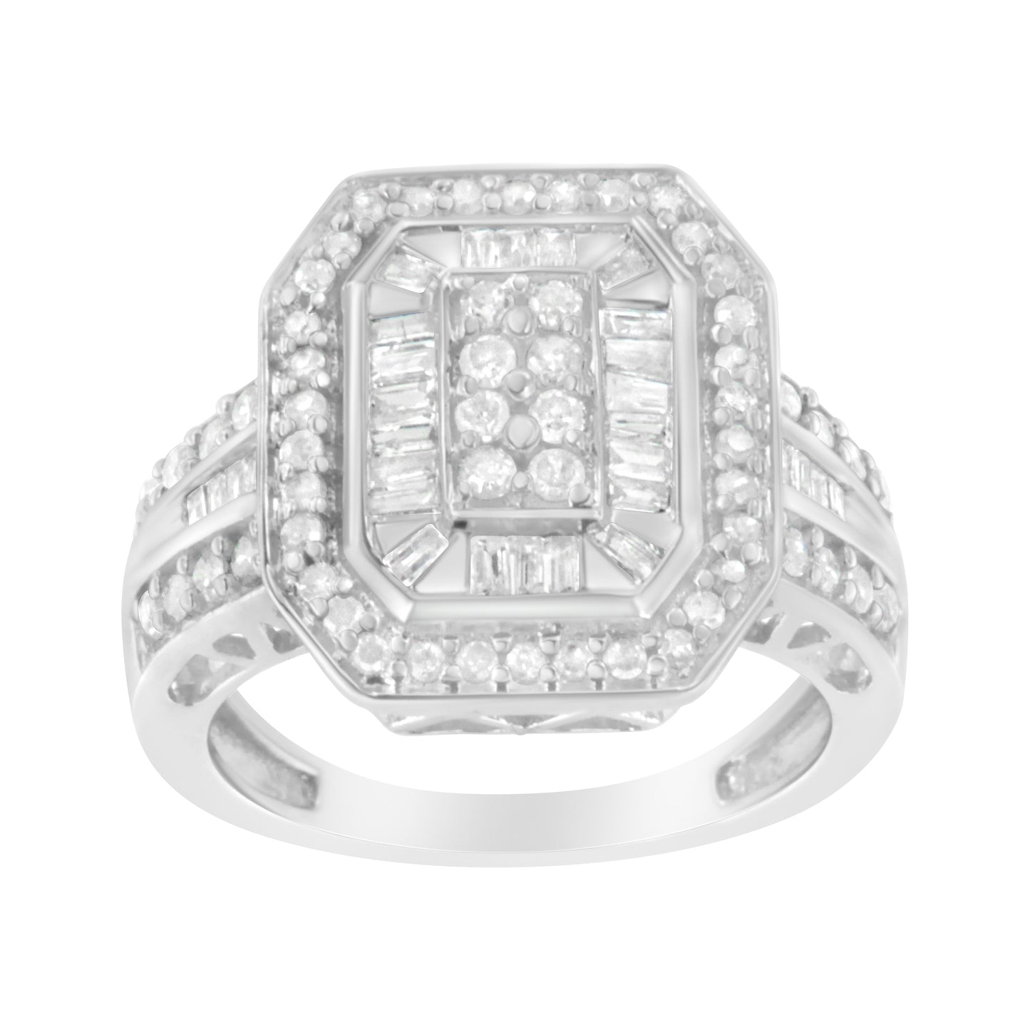 .925 Sterling Silver Round and Baguette Diamond Cathedral Ring (0.75 Cttw, H-I Color, I2-I3 Clarity) - Size 7 Bids.com
