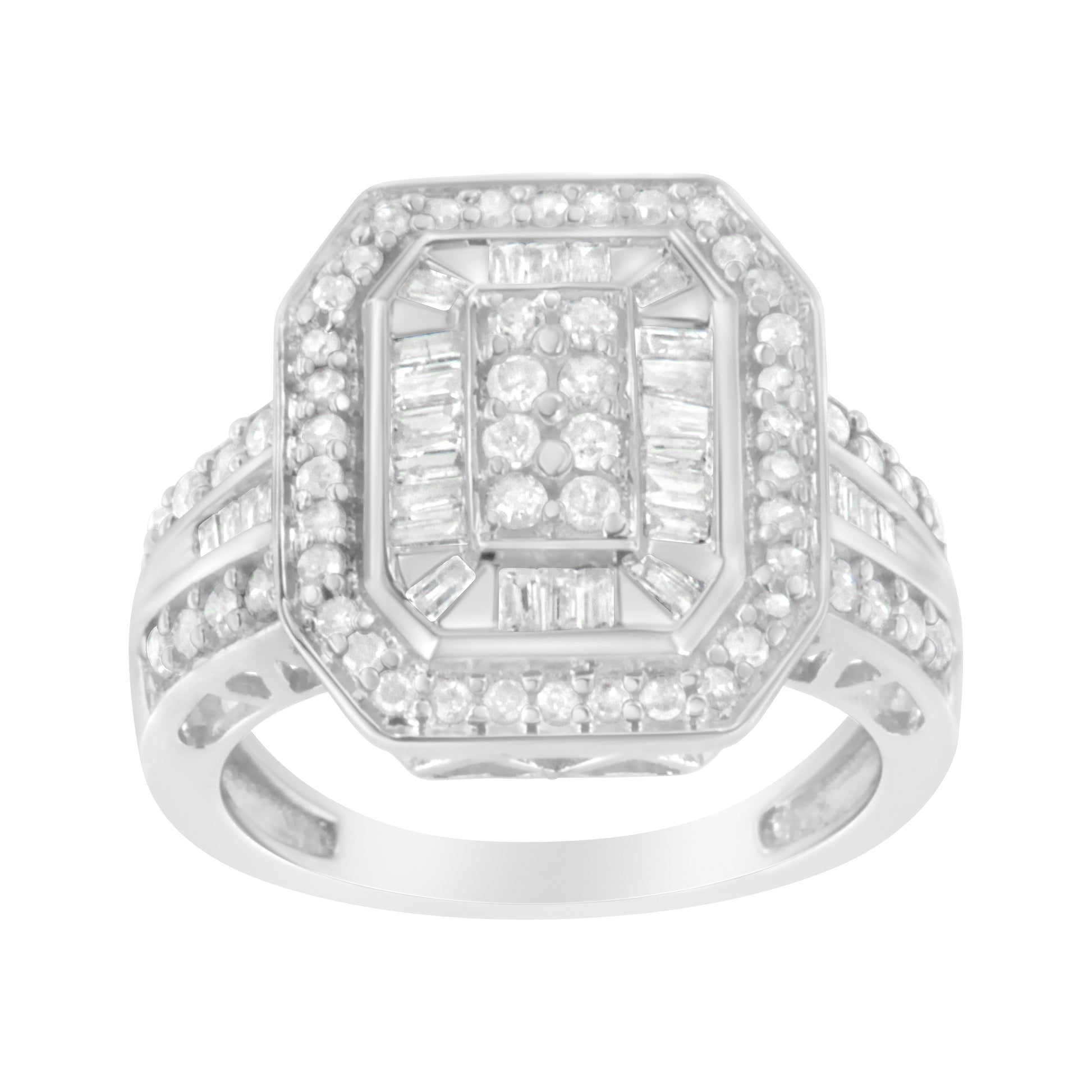 .925 Sterling Silver Round and Baguette Diamond Cathedral Ring (0.75 Cttw, H-I Color, I2-I3 Clarity) - Size 7 Bids.com