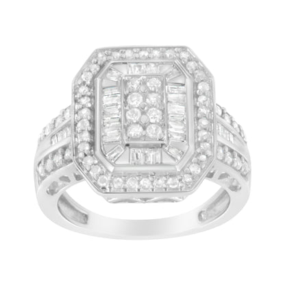 .925 Sterling Silver Round and Baguette Diamond Cathedral Ring (0.75 Cttw, H-I Color, I2-I3 Clarity) - Size 7 Bids.com
