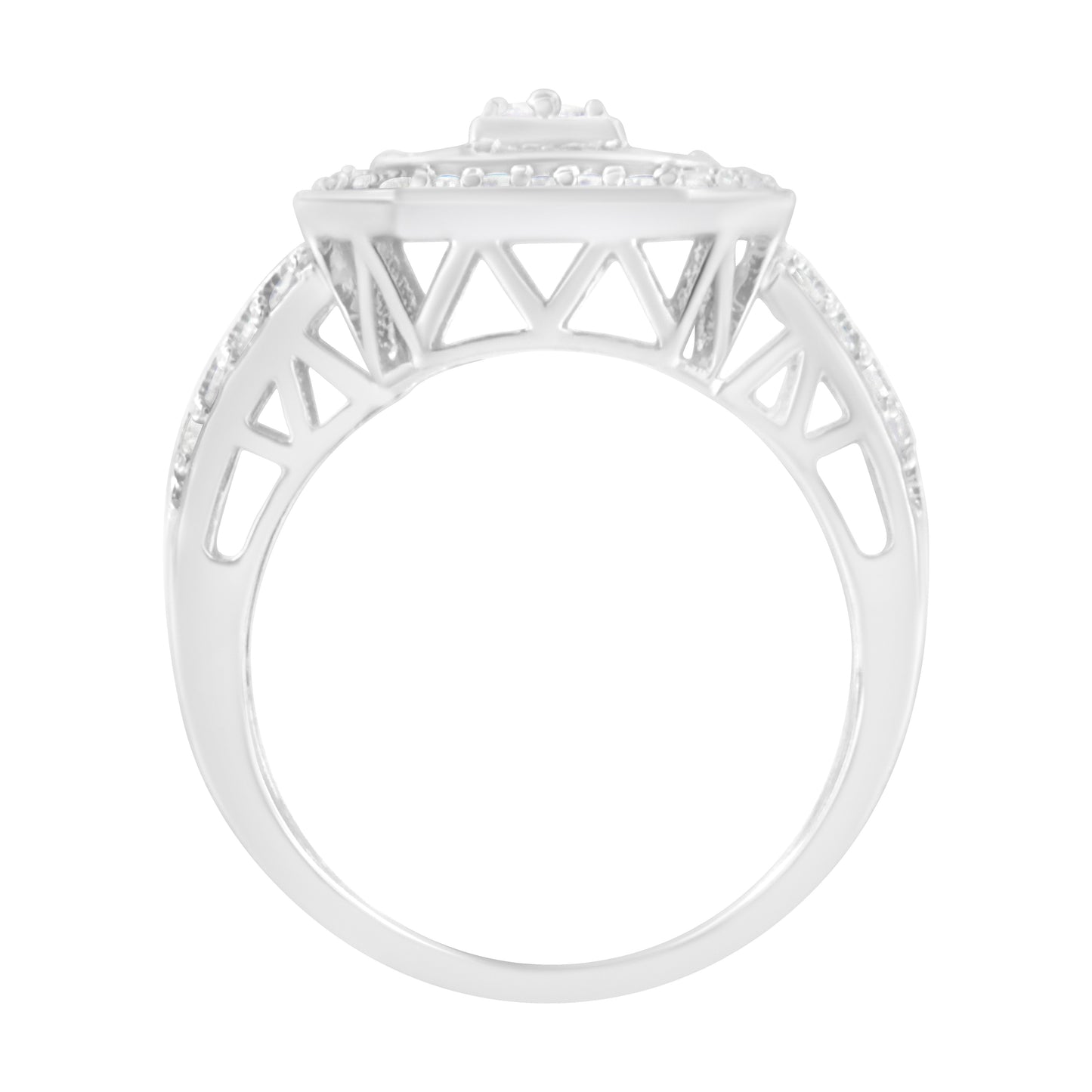 .925 Sterling Silver Round and Baguette Diamond Cathedral Ring (0.75 Cttw, H-I Color, I2-I3 Clarity) - Size 7 Bids.com