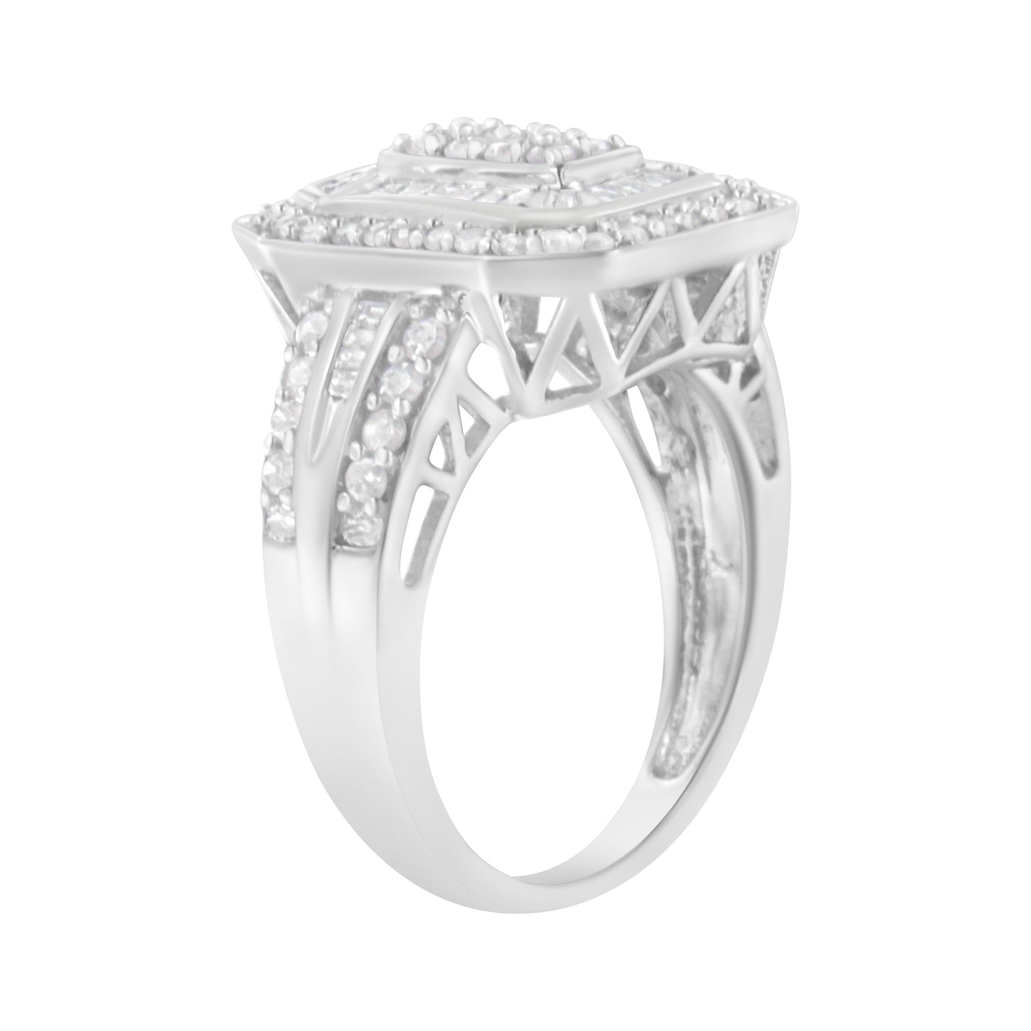 .925 Sterling Silver Round and Baguette Diamond Cathedral Ring (0.75 Cttw, H-I Color, I2-I3 Clarity) - Size 7 Bids.com