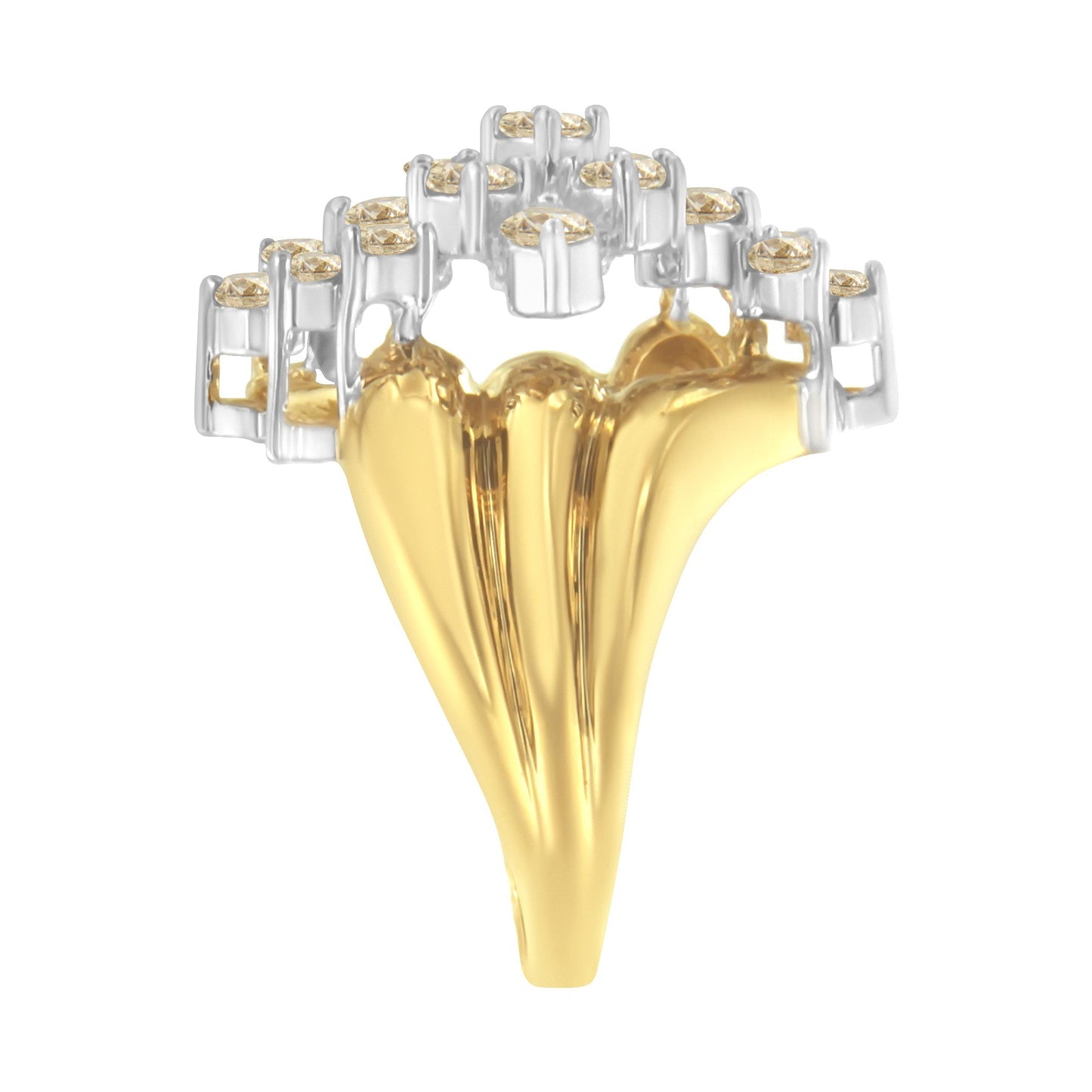 10K Yellow Gold 1 1/2 Cttw Diamond Cluster Tapered Shank Cocktail Ring Cocktail Ring (I-J Color, I1-I2 Clarity) - Ring Size 7 Bids.com