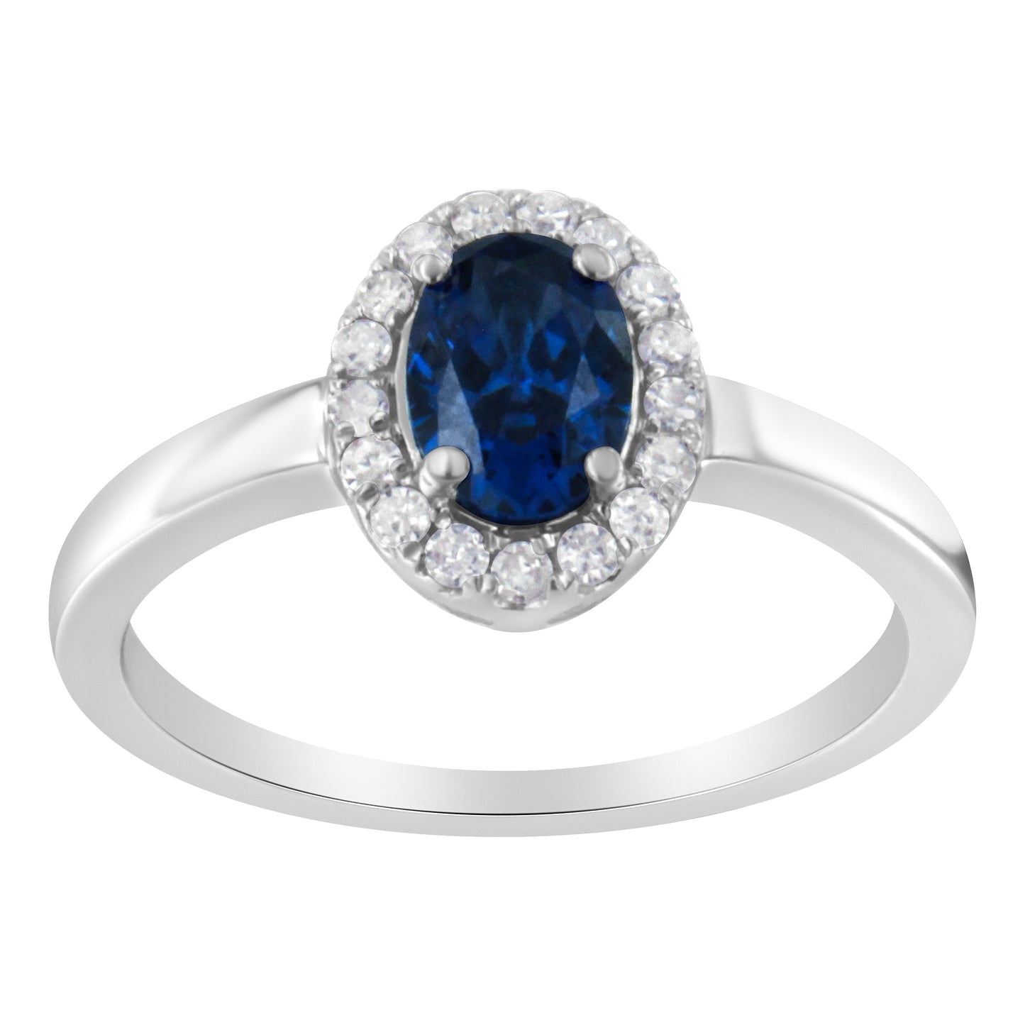 10K White Gold 1/5 Cttw Round Diamond and Prong Set 7MM Created Blue Sapphire Halo Cocktail Ring (H-I Color, I1-I2 Clarity) - Size 7 Bids.com