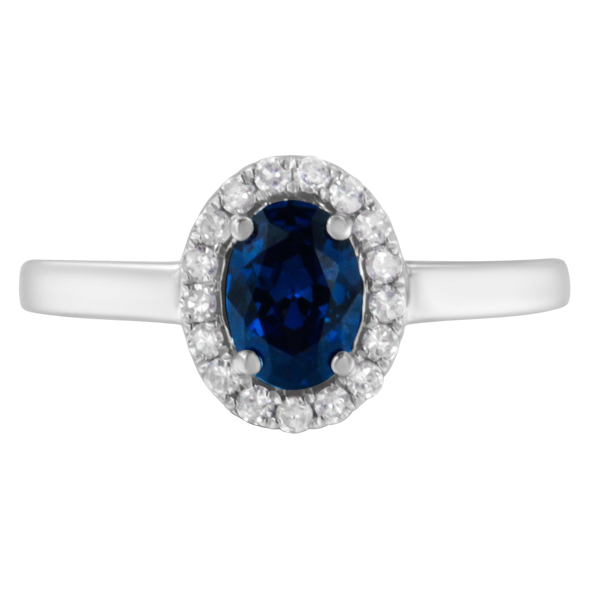 10K White Gold 1/5 Cttw Round Diamond and Prong Set 7MM Created Blue Sapphire Halo Cocktail Ring (H-I Color, I1-I2 Clarity) - Size 7 Bids.com