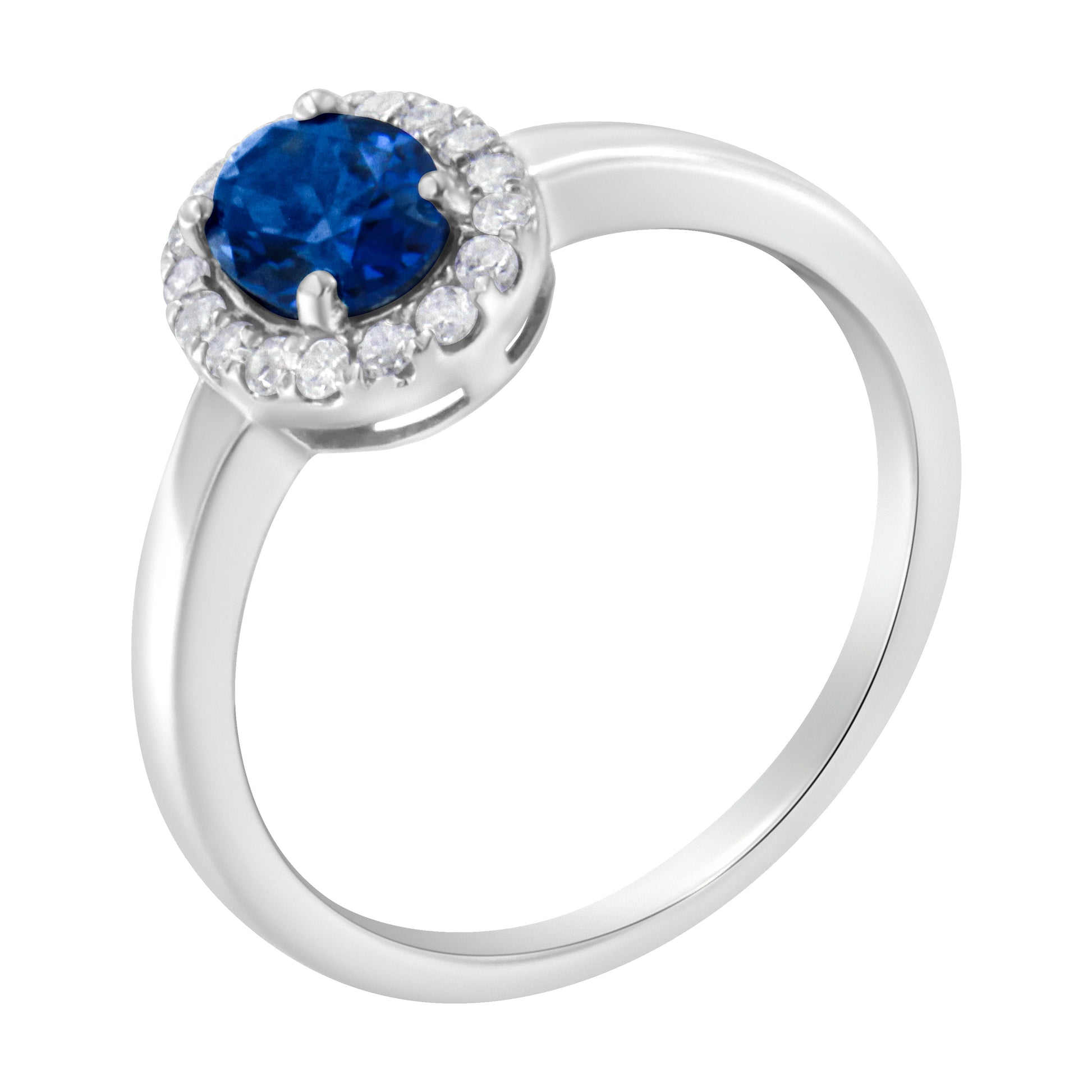 10K White Gold 1/5 Cttw Round Diamond and Prong Set 7MM Created Blue Sapphire Halo Cocktail Ring (H-I Color, I1-I2 Clarity) - Size 7 Bids.com
