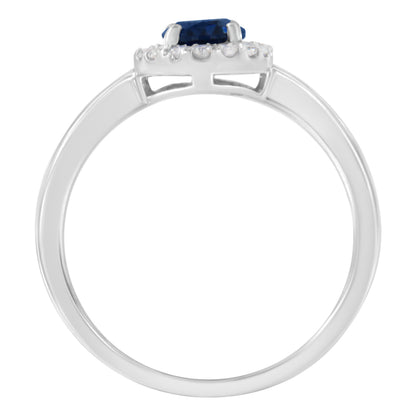 10K White Gold 1/5 Cttw Round Diamond and Prong Set 7MM Created Blue Sapphire Halo Cocktail Ring (H-I Color, I1-I2 Clarity) - Size 7 Bids.com