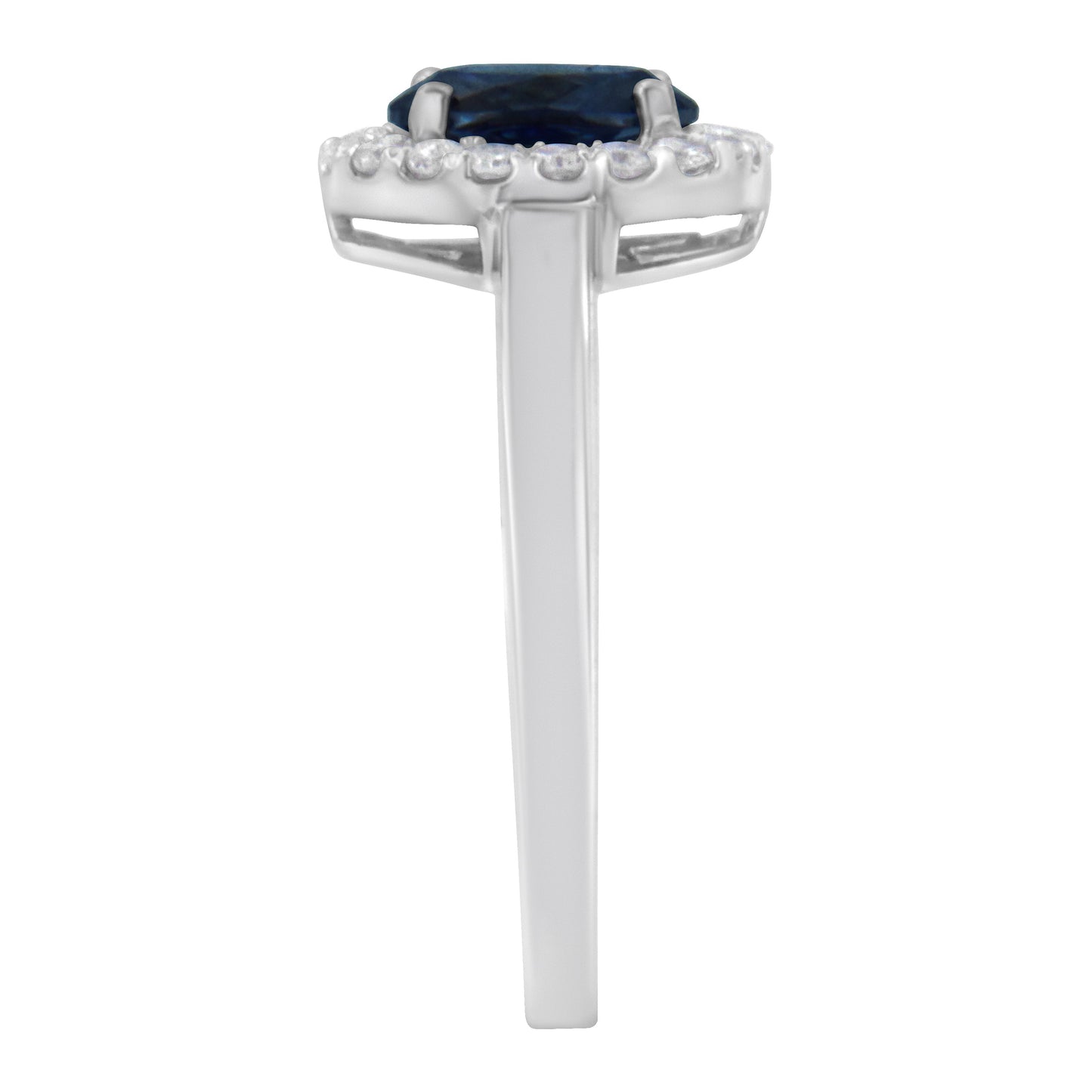 10K White Gold 1/5 Cttw Round Diamond and Prong Set 7MM Created Blue Sapphire Halo Cocktail Ring (H-I Color, I1-I2 Clarity) - Size 7 Bids.com
