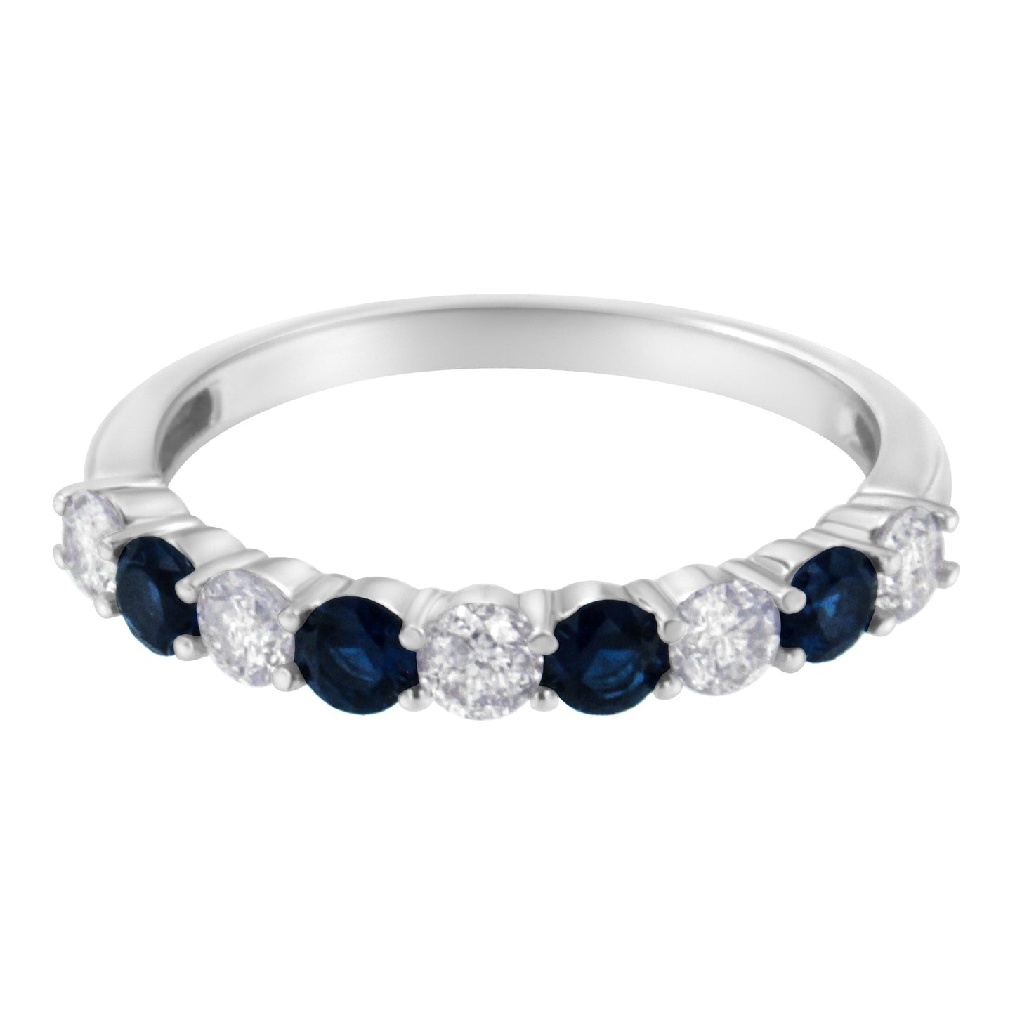 10KT White Gold 1/2 cttw Diamond and 3MM Created Blue Sapphire Gemstone Band Ring (H-I, I1-I2) - Size 7 Bids.com