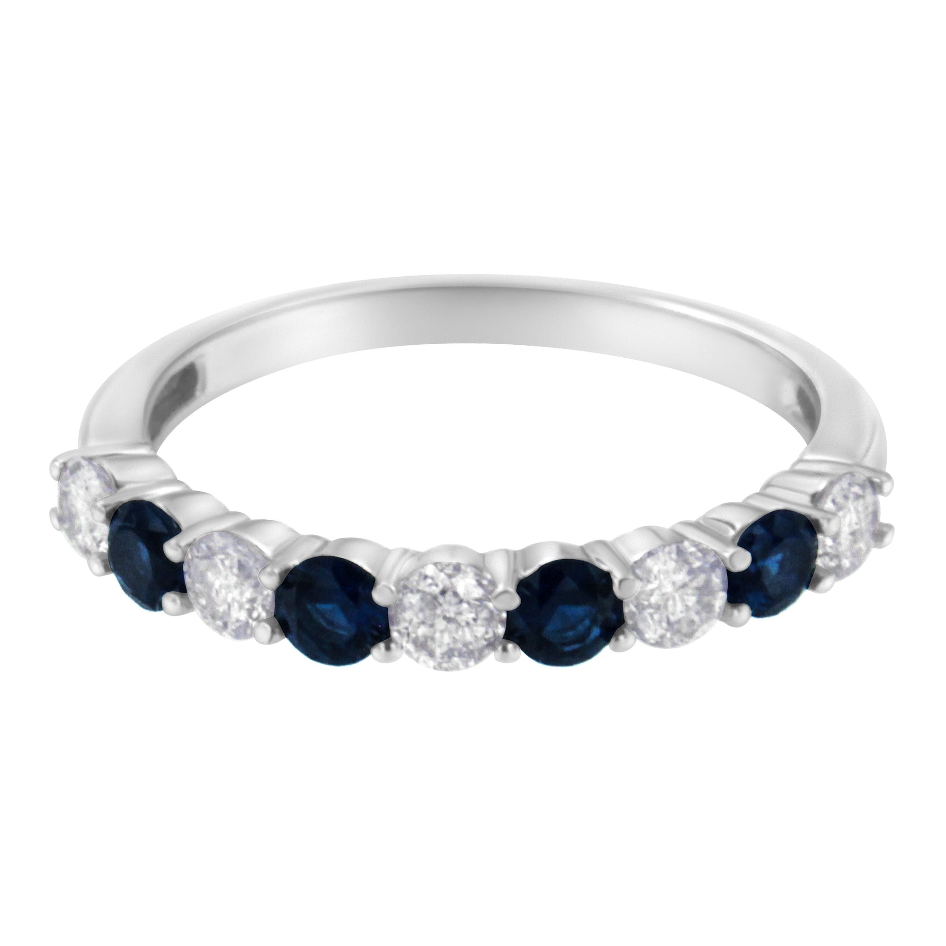 10KT White Gold 1/2 cttw Diamond and 3MM Created Blue Sapphire Gemstone Band Ring (H-I, I1-I2) - Size 7 Bids.com