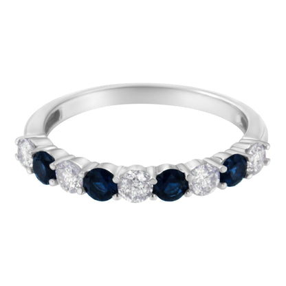10KT White Gold 1/2 cttw Diamond and 3MM Created Blue Sapphire Gemstone Band Ring (H-I, I1-I2) - Size 7 Bids.com