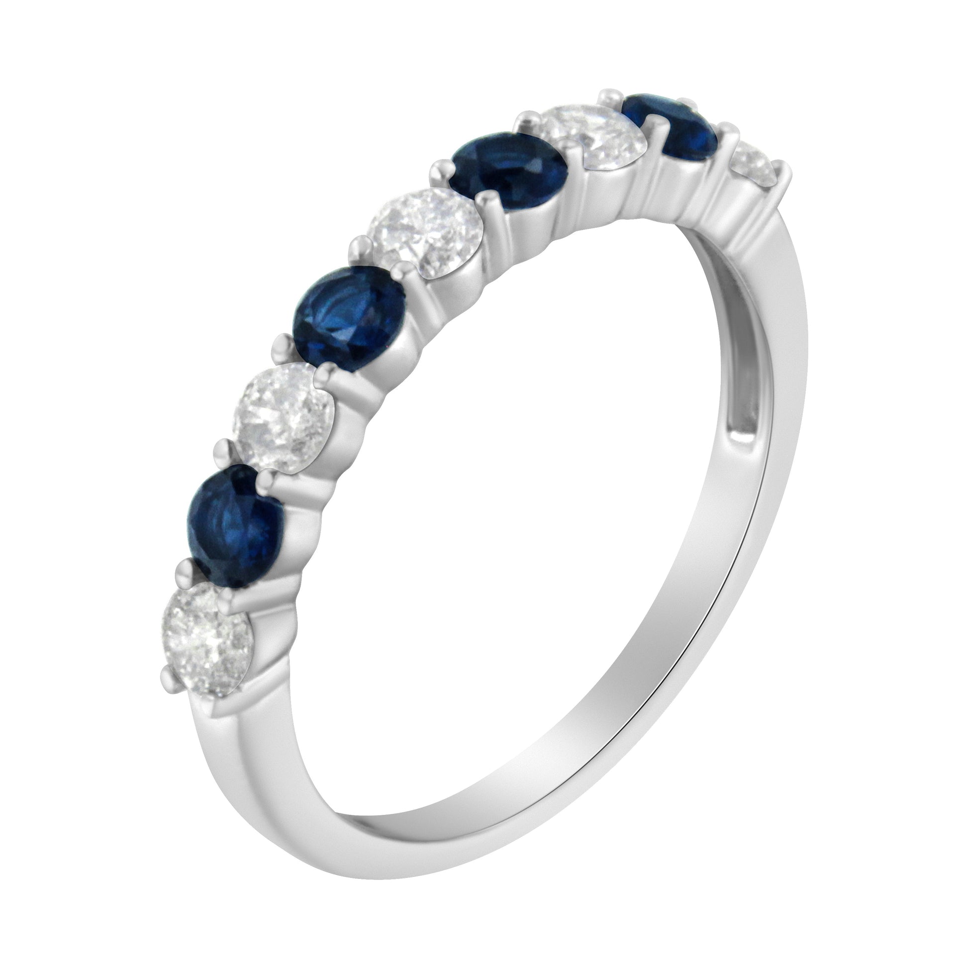10KT White Gold 1/2 cttw Diamond and 3MM Created Blue Sapphire Gemstone Band Ring (H-I, I1-I2) - Size 7 Bids.com