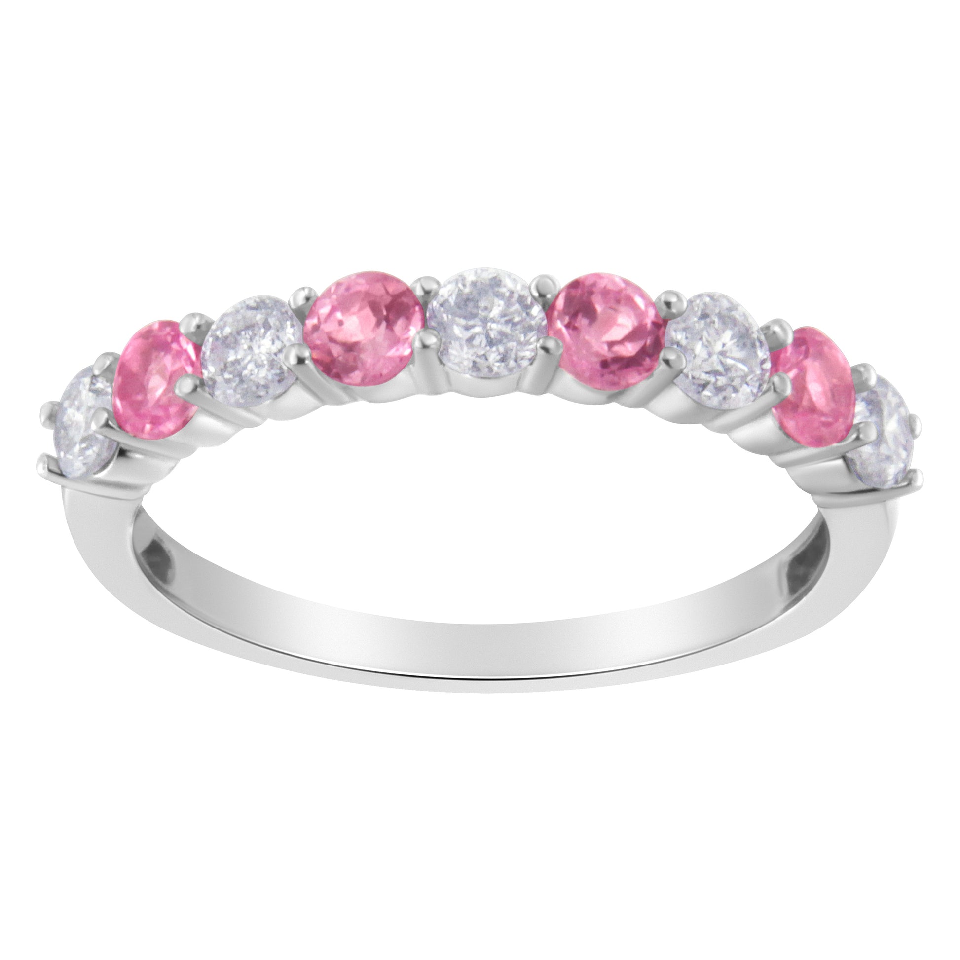 10KT White Gold 1/2 cttw Diamond and 3MM Created Blue Sapphire Gemstone Band Ring (H-I, I1-I2) - Size 7 Bids.com