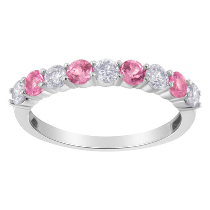 10KT White Gold 1/2 cttw Diamond and 3MM Created Blue Sapphire Gemstone Band Ring (H-I, I1-I2) - Size 7 Bids.com