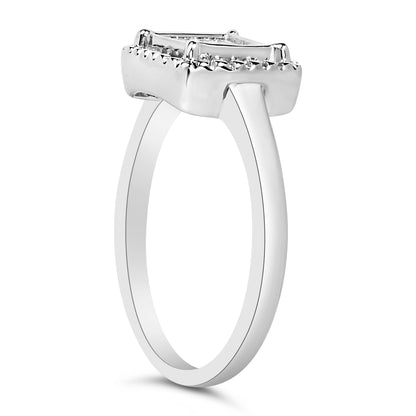 .925 Sterling Silver 1/5 Cttw Invisible Set Princess Cut Diamond Promise Ring with Beaded Halo (H-I Color, I1-I2 Clarity) - Ring Size 7 Bids.com