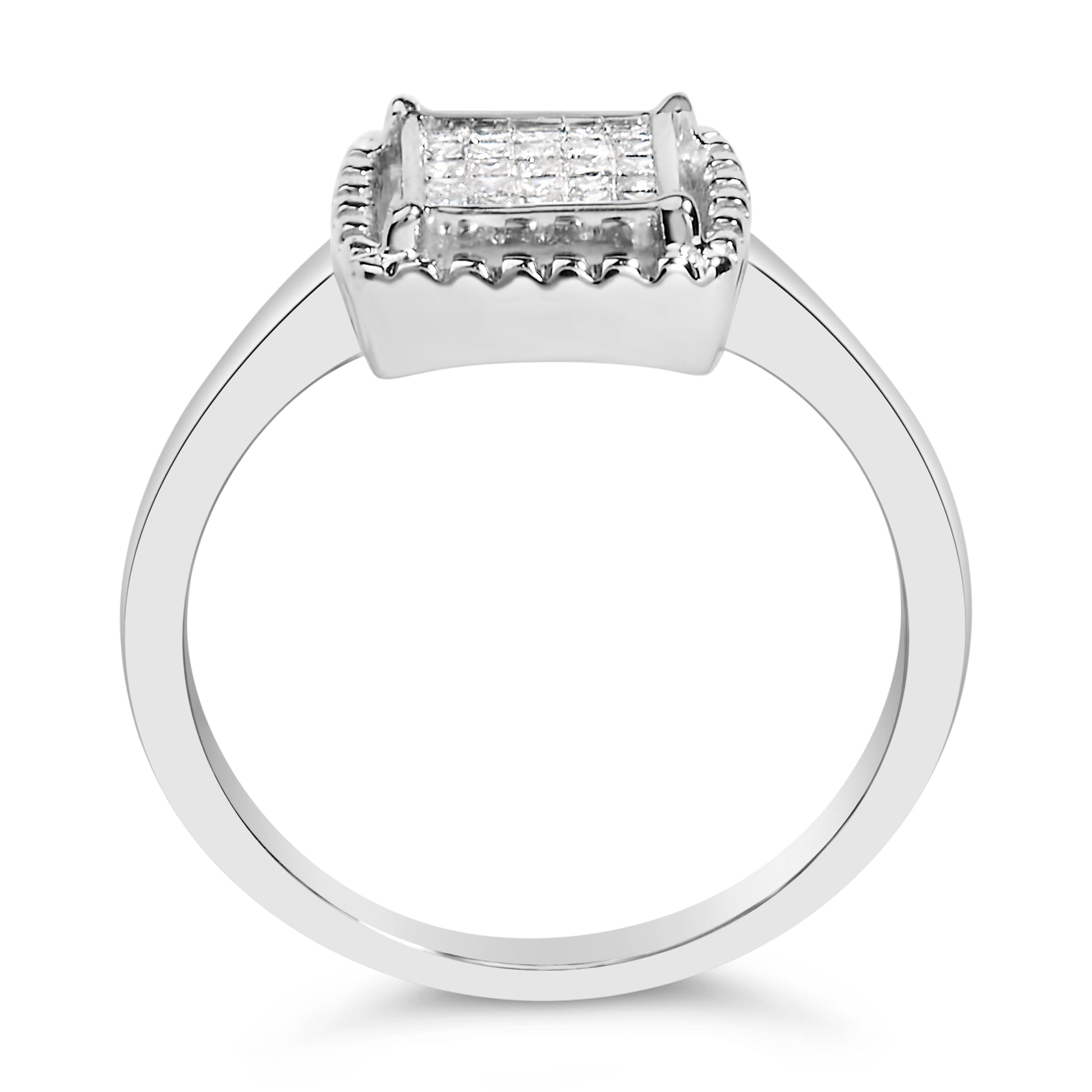 .925 Sterling Silver 1/5 Cttw Invisible Set Princess Cut Diamond Promise Ring with Beaded Halo (H-I Color, I1-I2 Clarity) - Ring Size 7 Bids.com