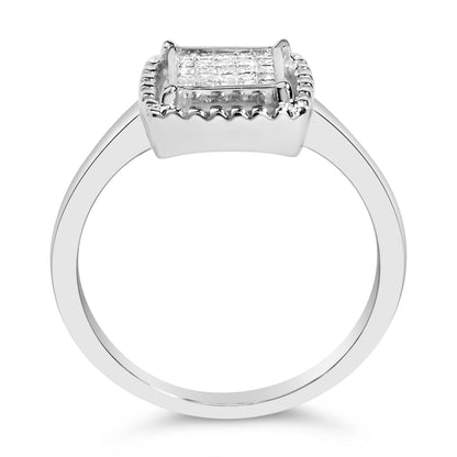 .925 Sterling Silver 1/5 Cttw Invisible Set Princess Cut Diamond Promise Ring with Beaded Halo (H-I Color, I1-I2 Clarity) - Ring Size 7 Bids.com