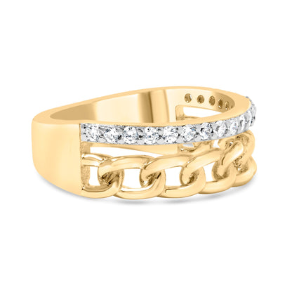 10K Yellow Gold 1/5 Cttw Diamond Cuban Link Ring Band (I-J Color, I2-I3 Clarity) - Size 7 Bids.com