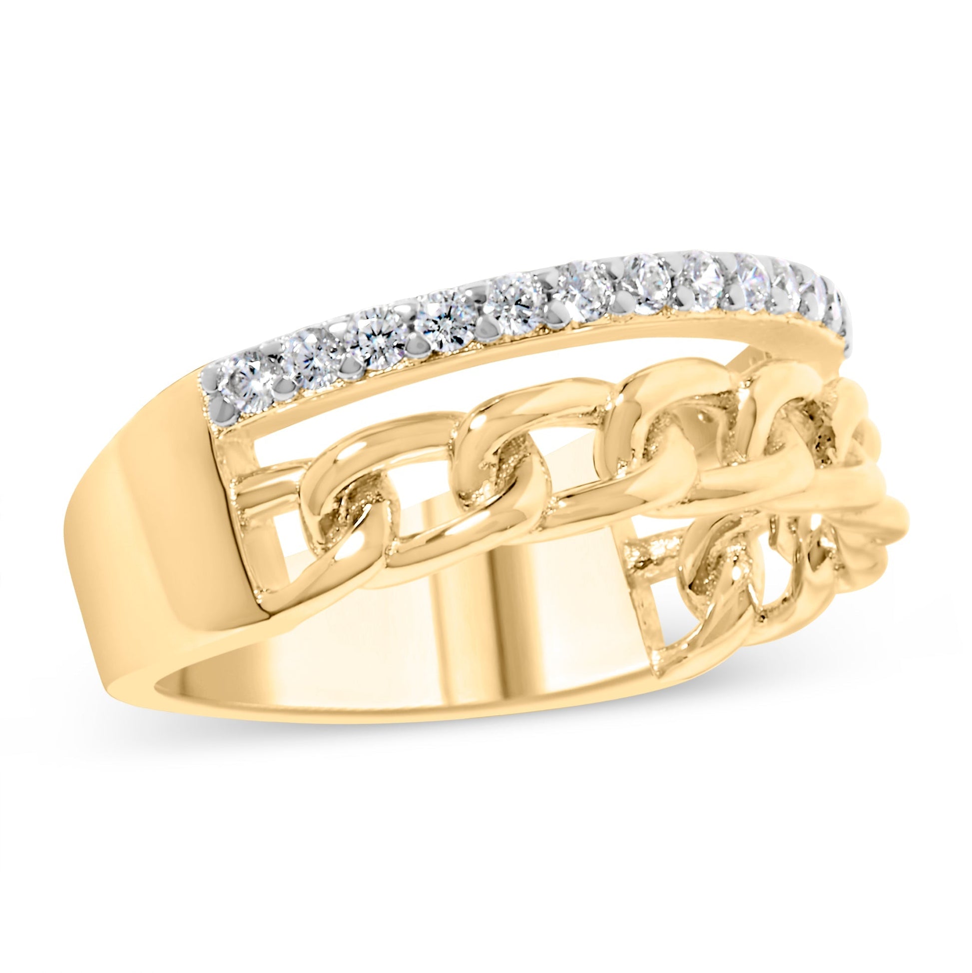 10K Yellow Gold 1/5 Cttw Diamond Cuban Link Ring Band (I-J Color, I2-I3 Clarity) - Size 7 Bids.com