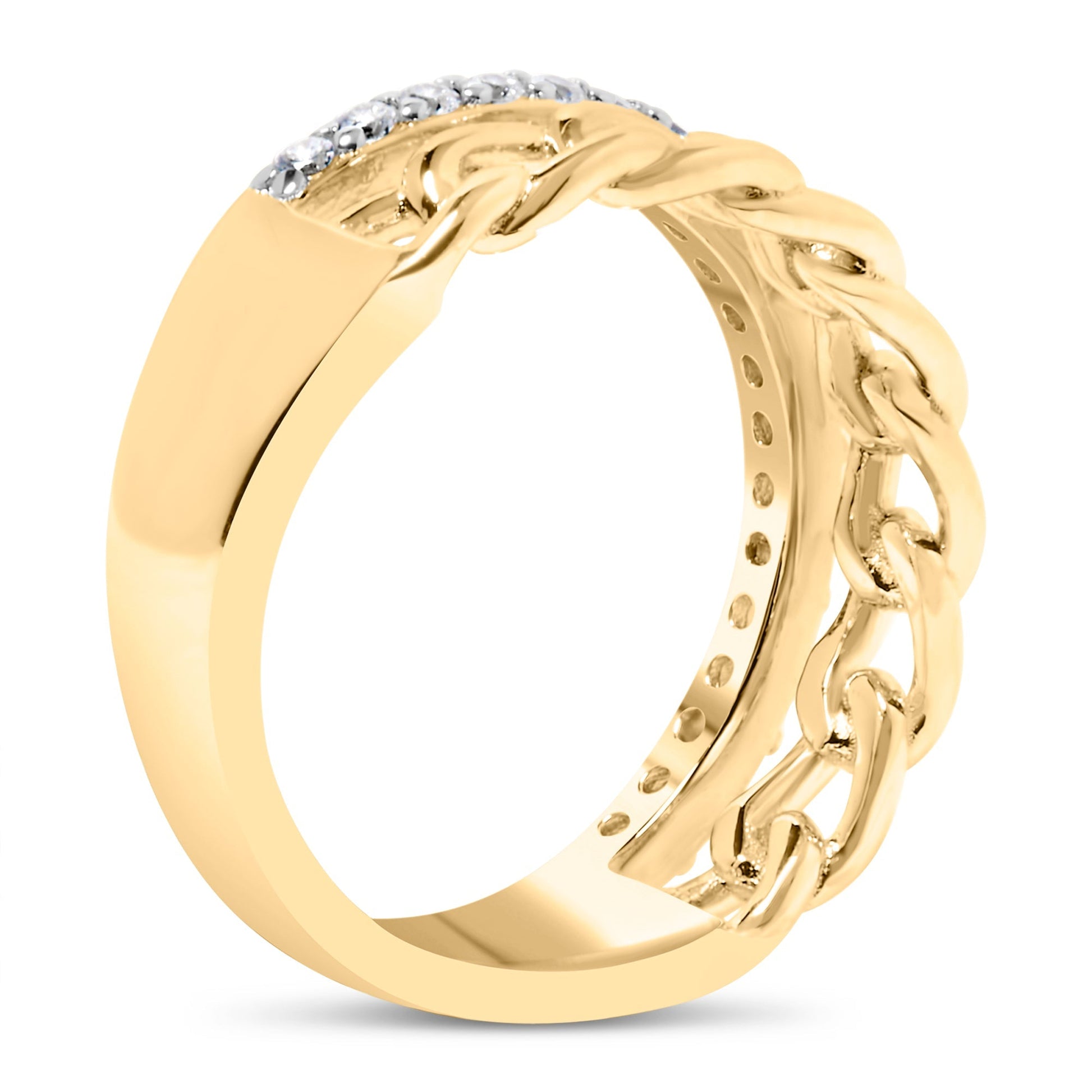 10K Yellow Gold 1/5 Cttw Diamond Cuban Link Ring Band (I-J Color, I2-I3 Clarity) - Size 7 Bids.com