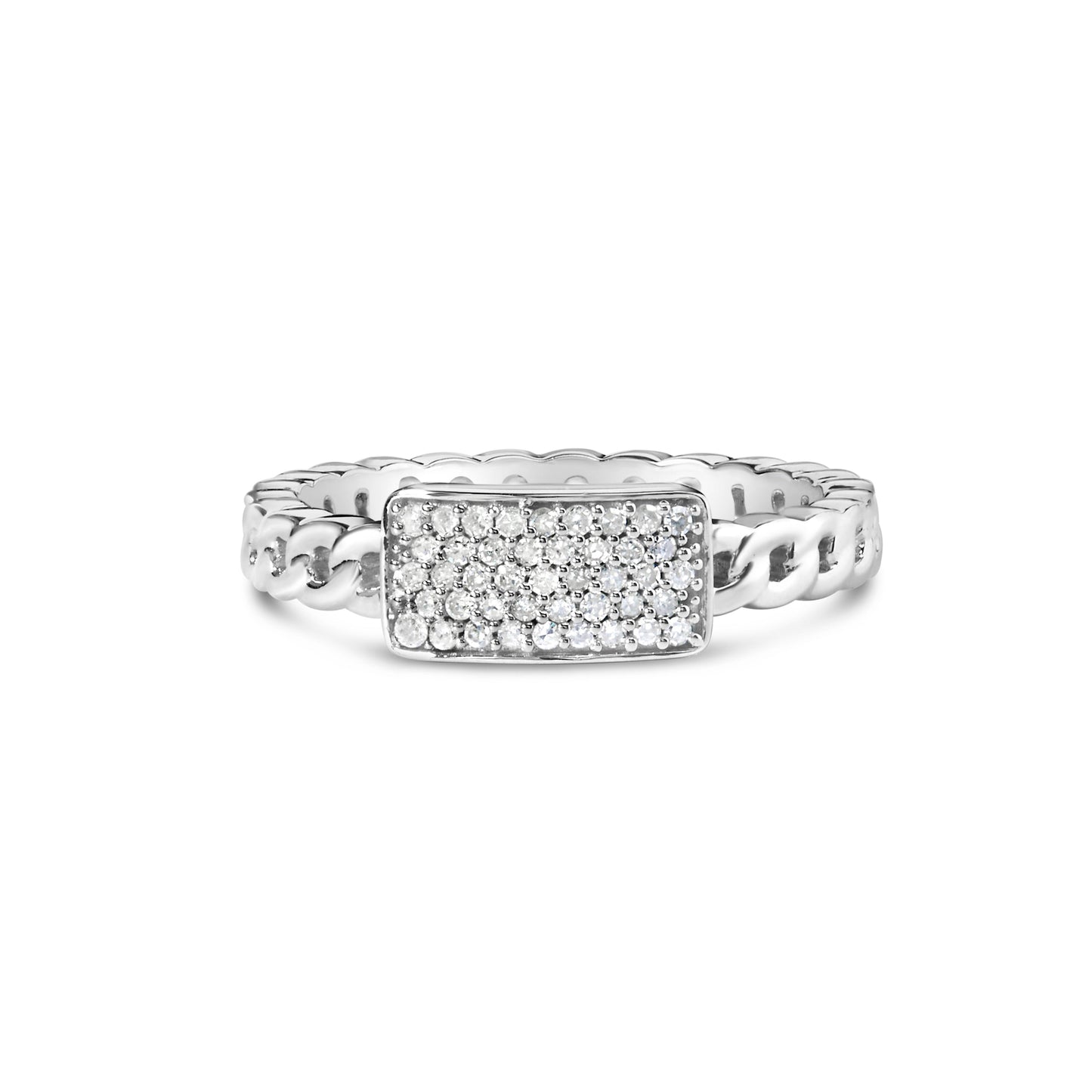 .925 Sterling Silver 1/5 Cttw Diamond ID and Cuban Link Band Ring (I-J Color, I2-I3 Clarity) - Ring Size 6 Bids.com